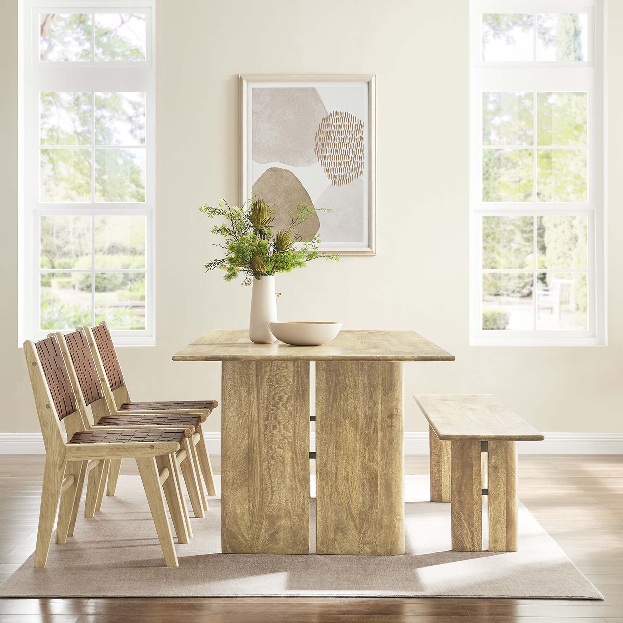 Amistad 86" Wood Dining Table and Bench Set, Oak
