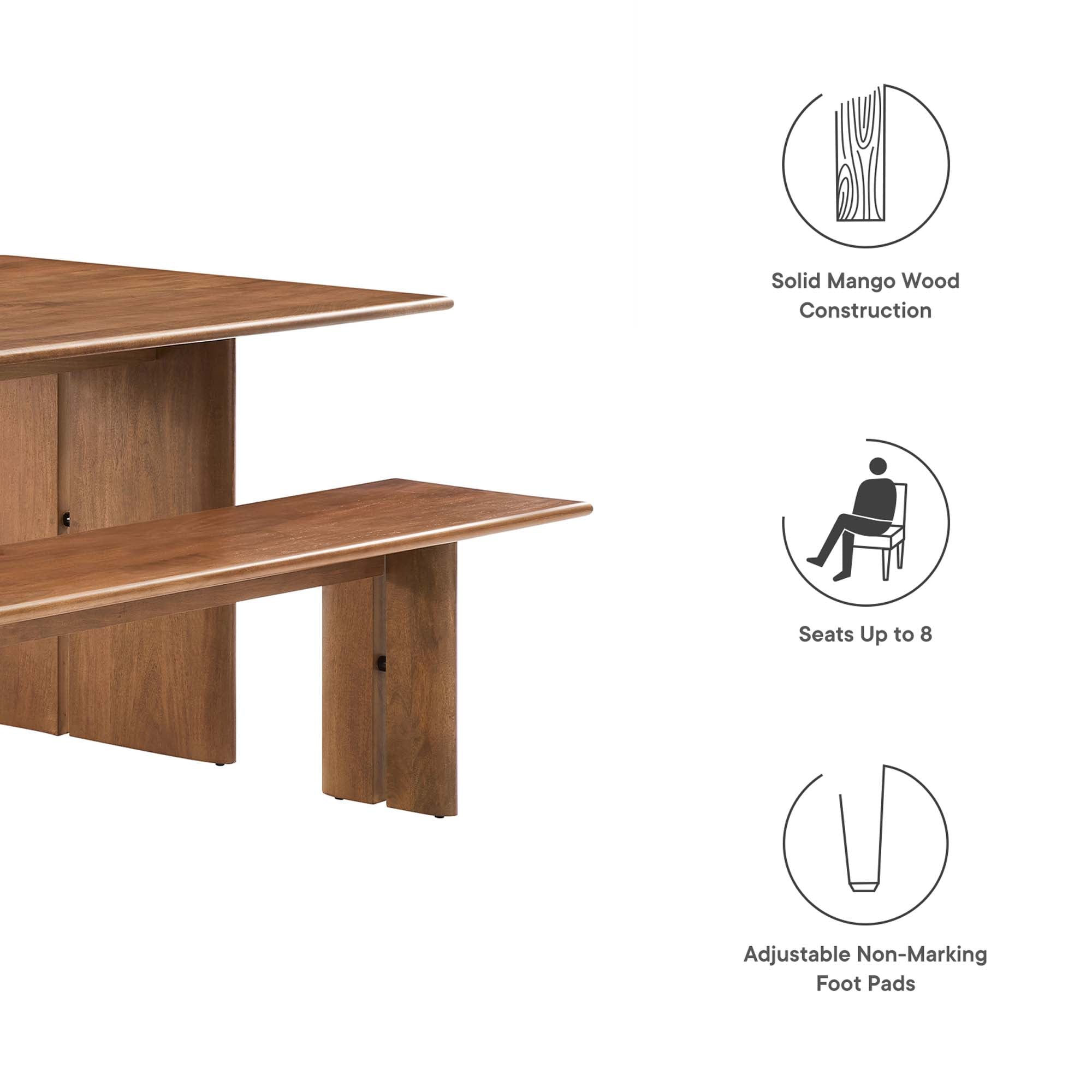 Amistad 86" Wood Dining Table and Bench Set, Walnut