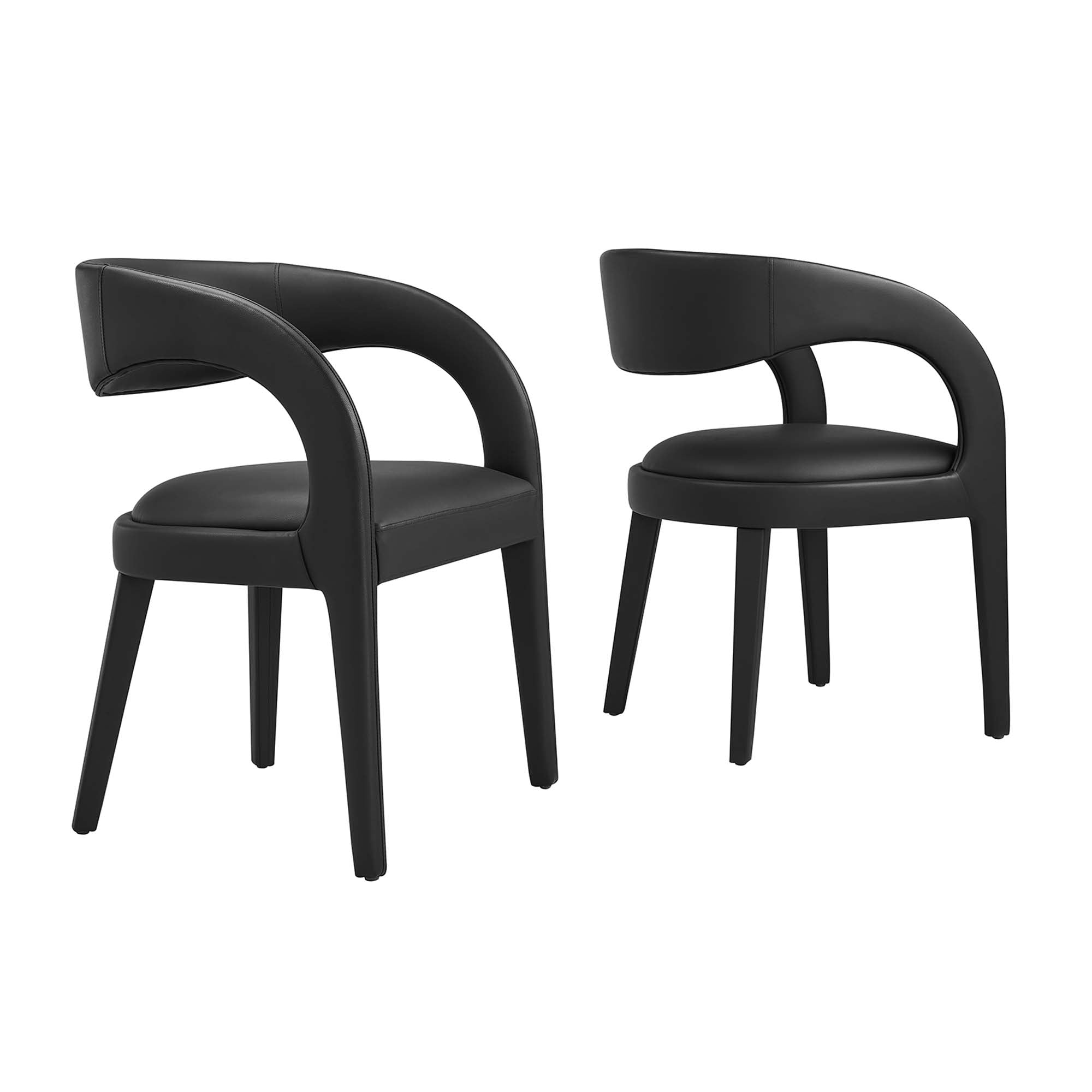 Pinnacle Vegan Leather Dining Chair Set of 2, Black Vinyl