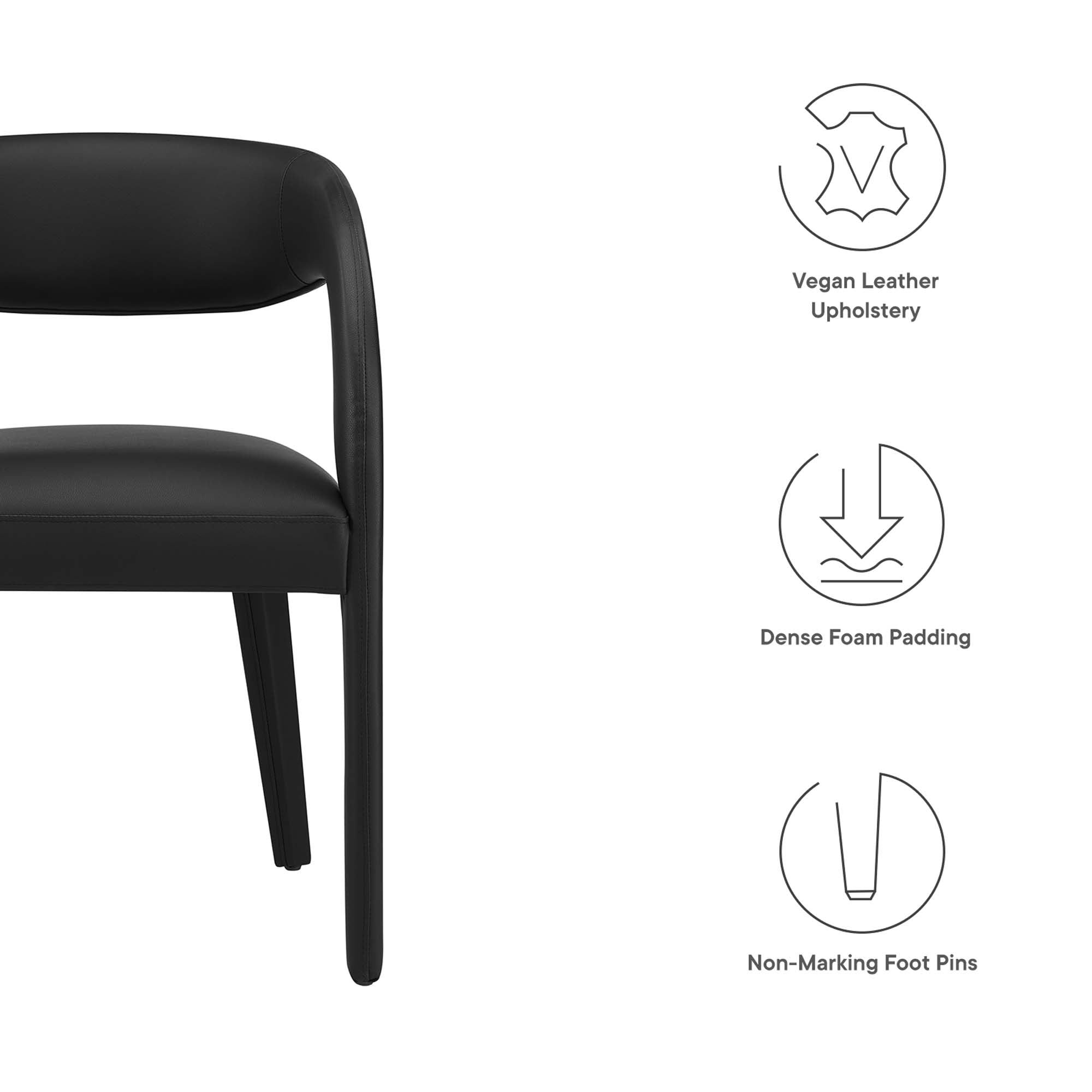 Pinnacle Vegan Leather Dining Chair Set of 2, Black Vinyl