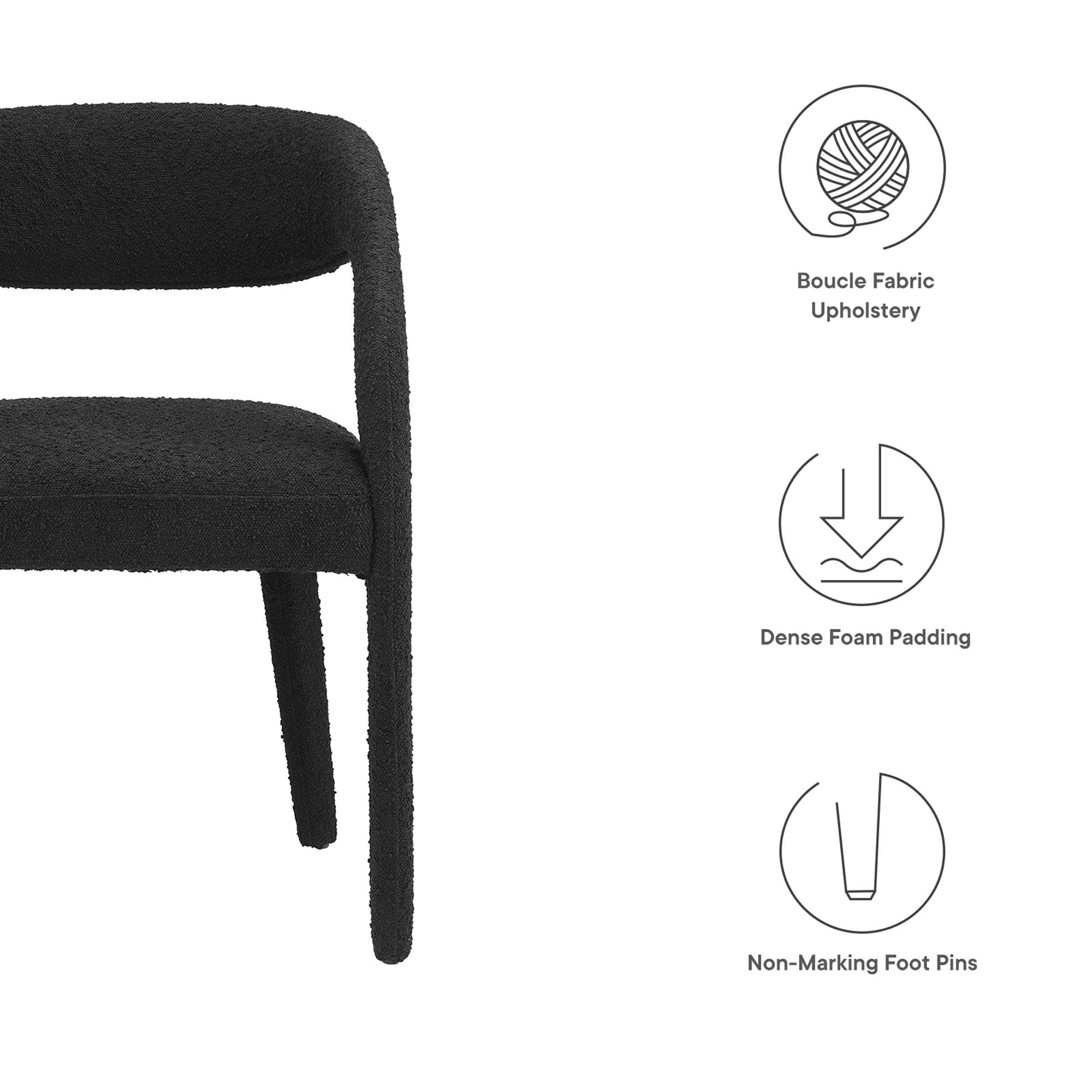 Pinnacle Boucle Upholstered Dining Chair Set of 2, Black