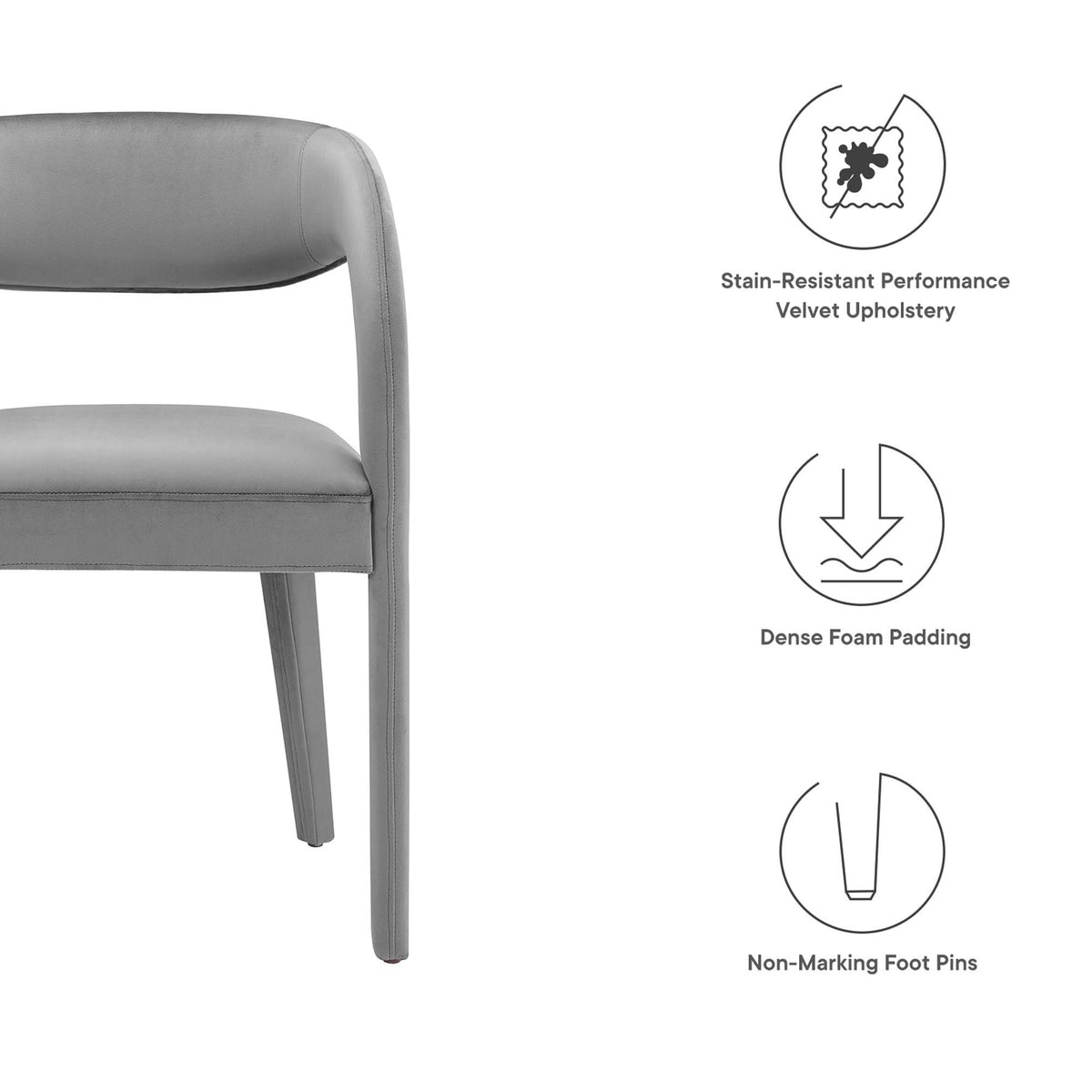 Pinnacle Performance Velvet Dining Chair Set of 2, Gray