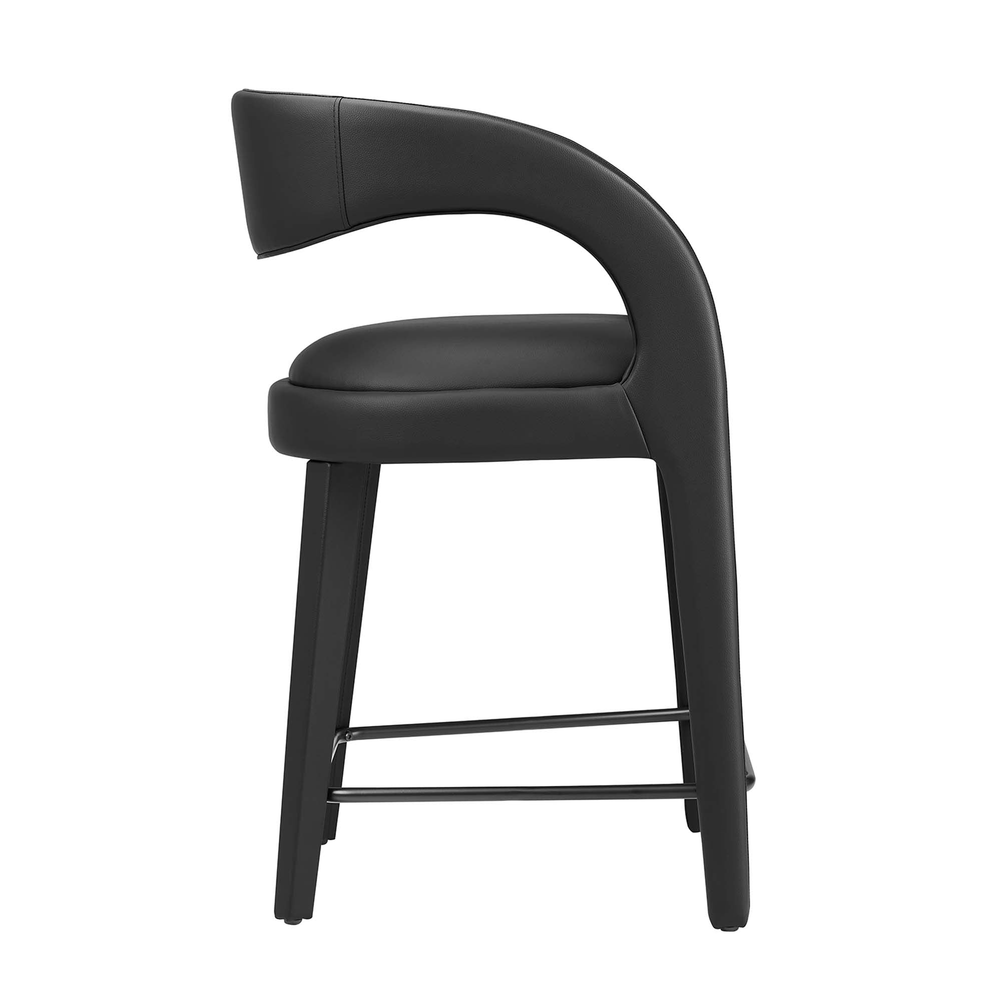Pinnacle Vegan Leather Counter Stool Set of 2, Black Black