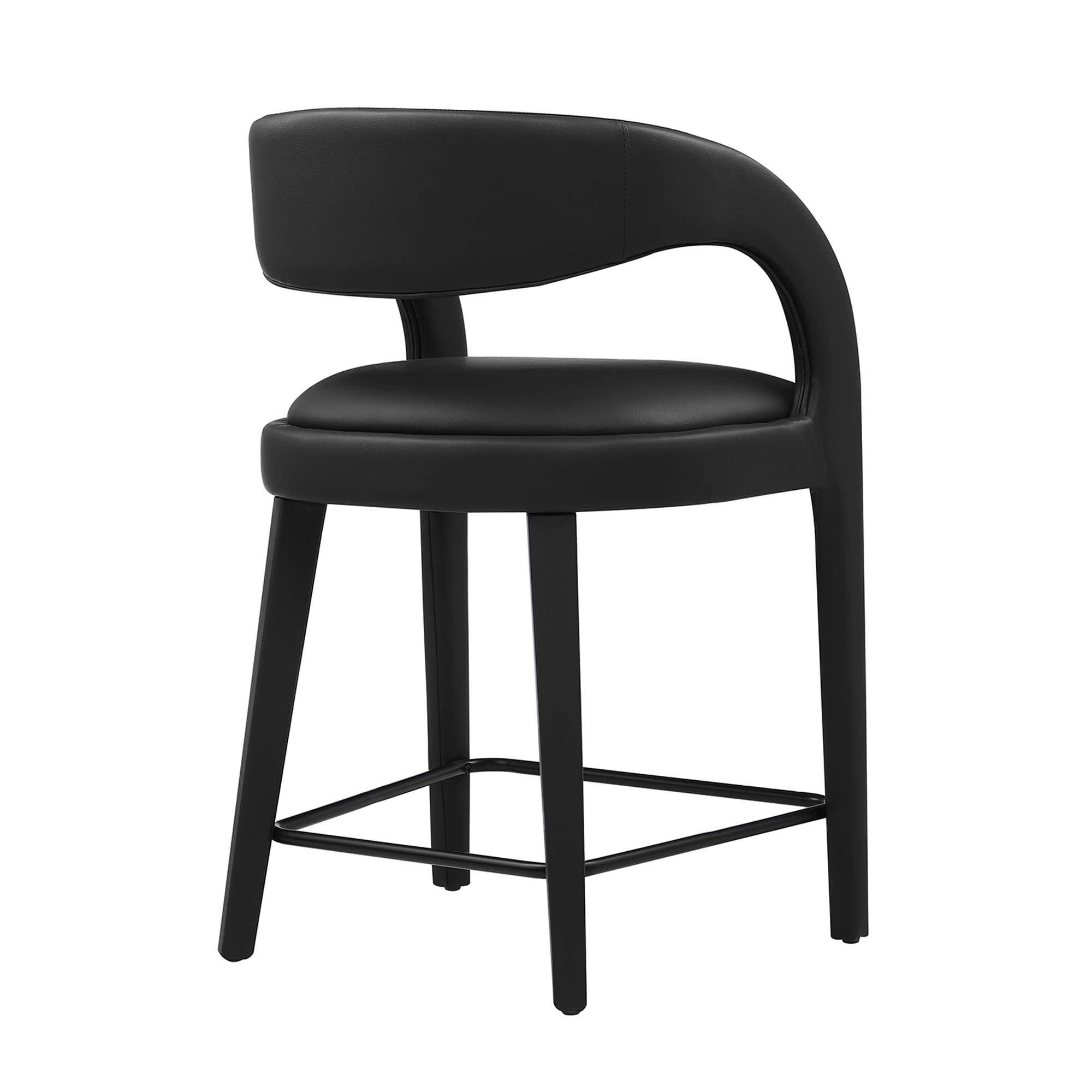 Pinnacle Vegan Leather Counter Stool Set of 2, Black Black
