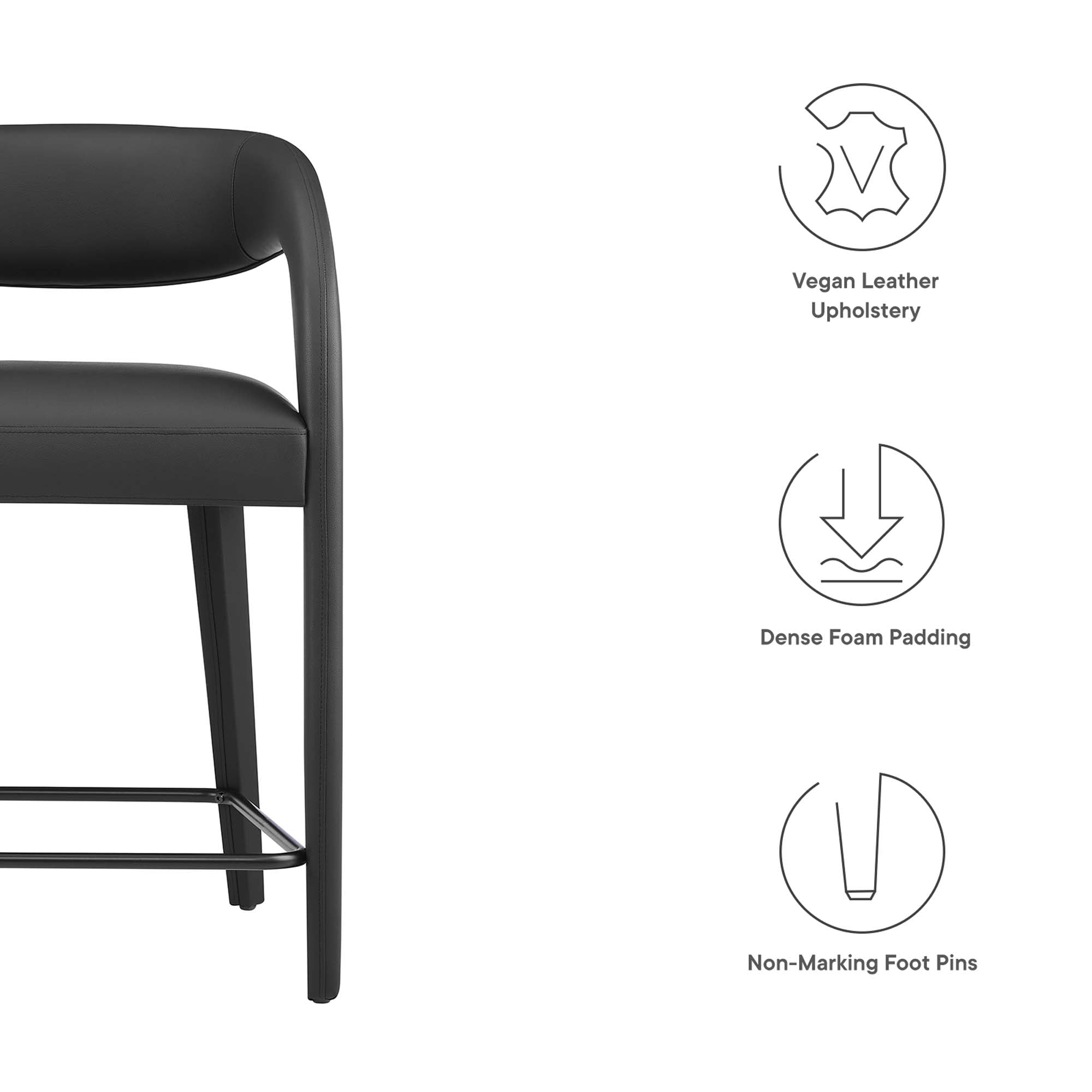 Pinnacle Vegan Leather Counter Stool Set of 2, Black Black