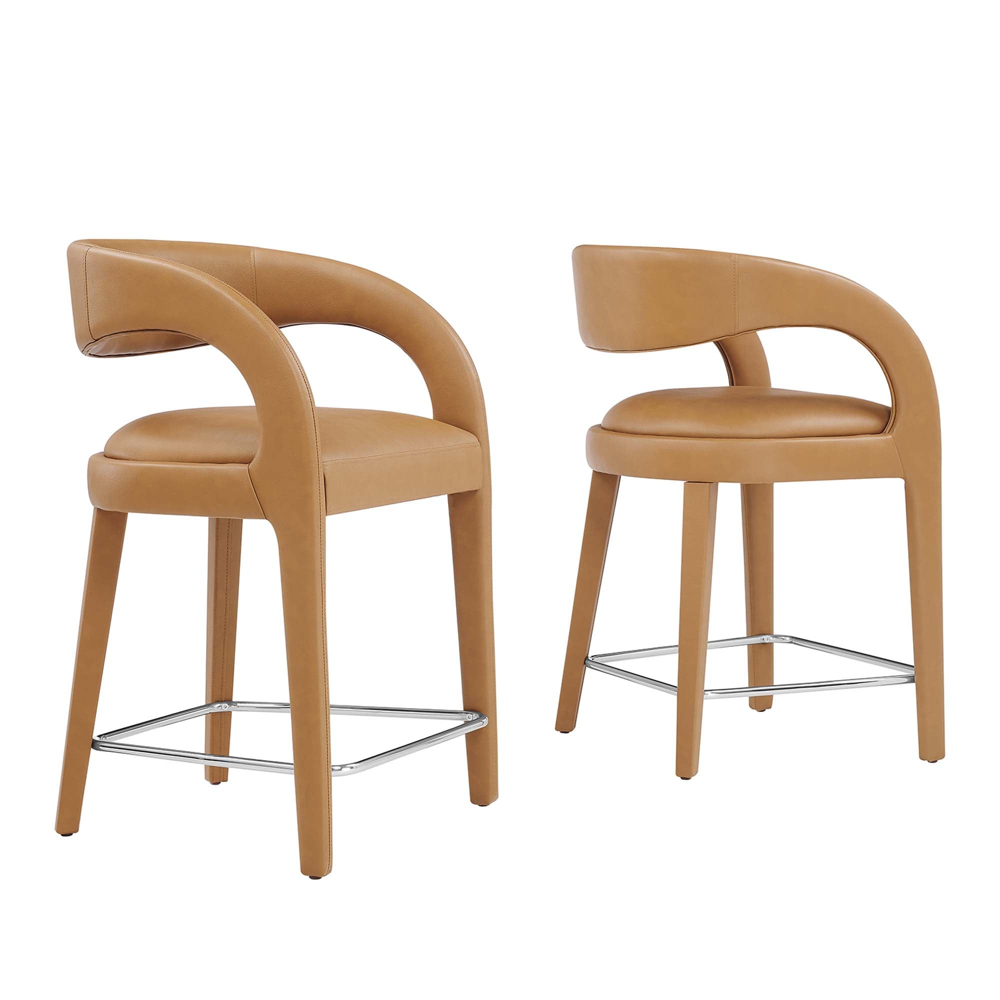 Pinnacle Vegan Leather Counter Stool Set of 2, Tan Silver
