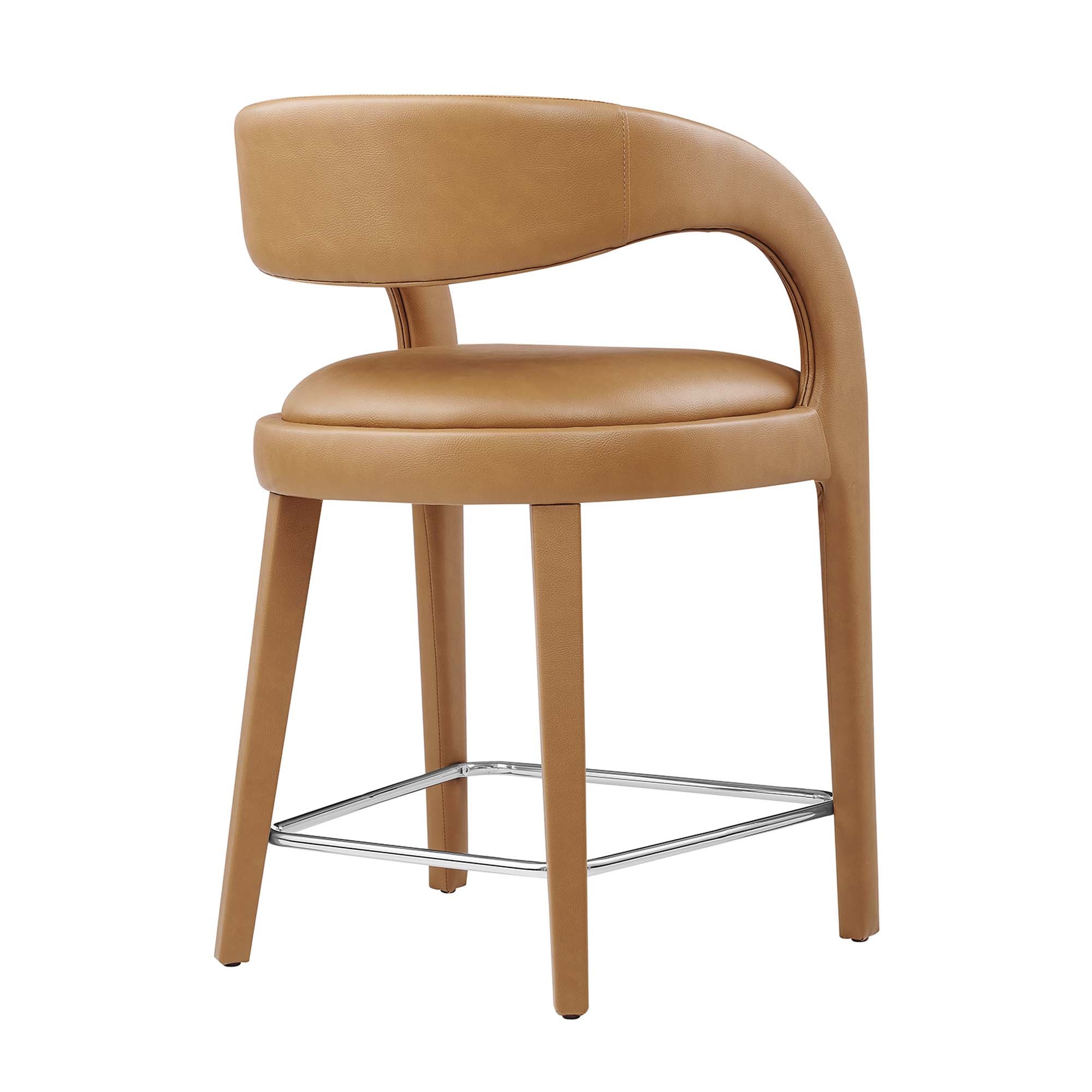 Pinnacle Vegan Leather Counter Stool Set of 2, Tan Silver