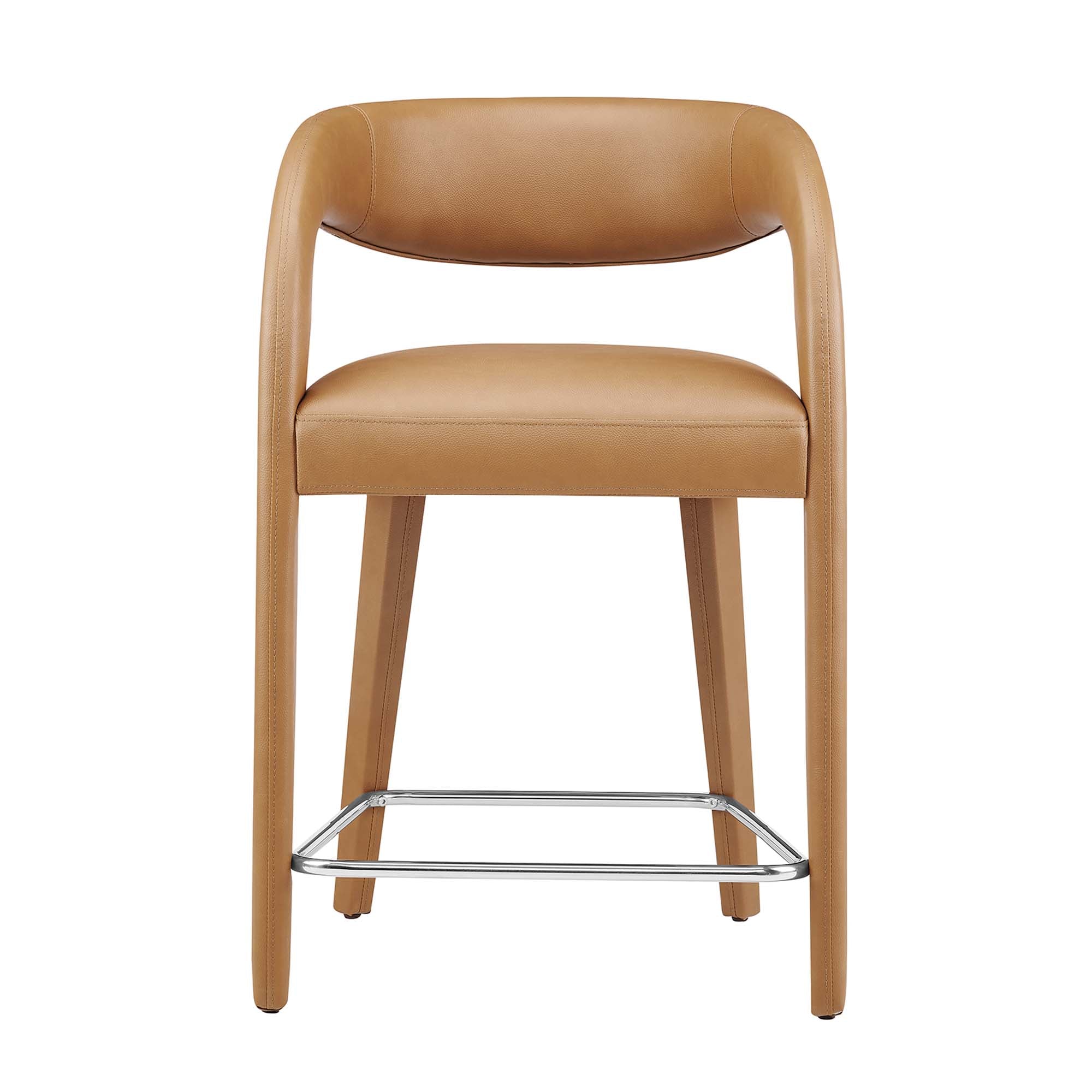 Pinnacle Vegan Leather Counter Stool Set of 2, Tan Silver