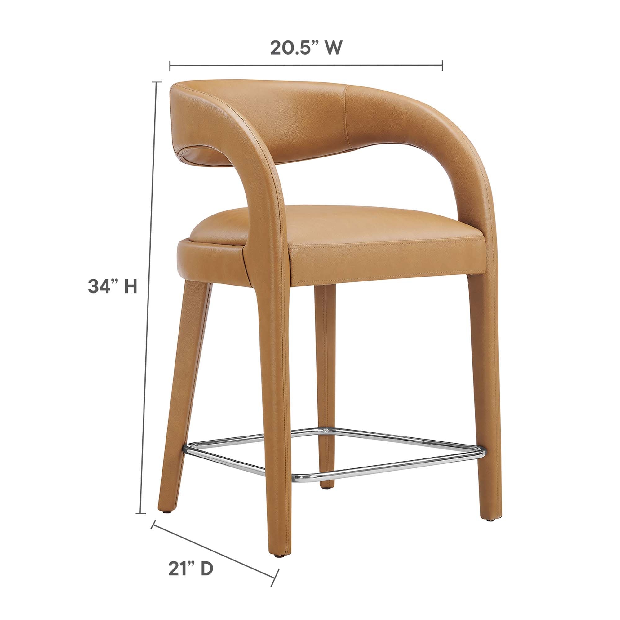 Pinnacle Vegan Leather Counter Stool Set of 2, Tan Silver