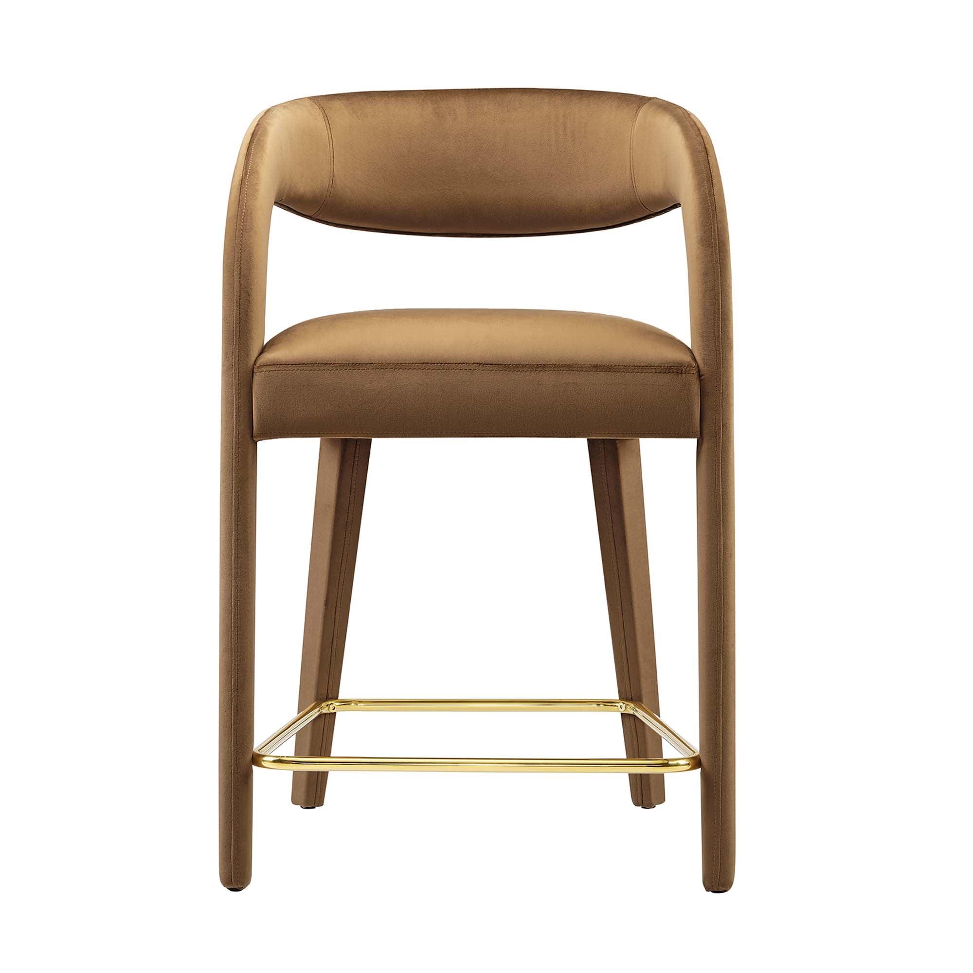 Pinnacle Performance Velvet Counter Stool Set of 2, Brown Gold