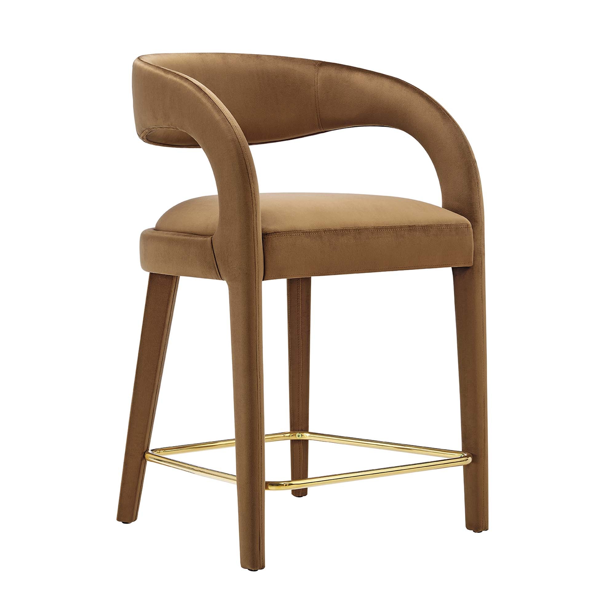 Pinnacle Performance Velvet Counter Stool Set of 2, Brown Gold