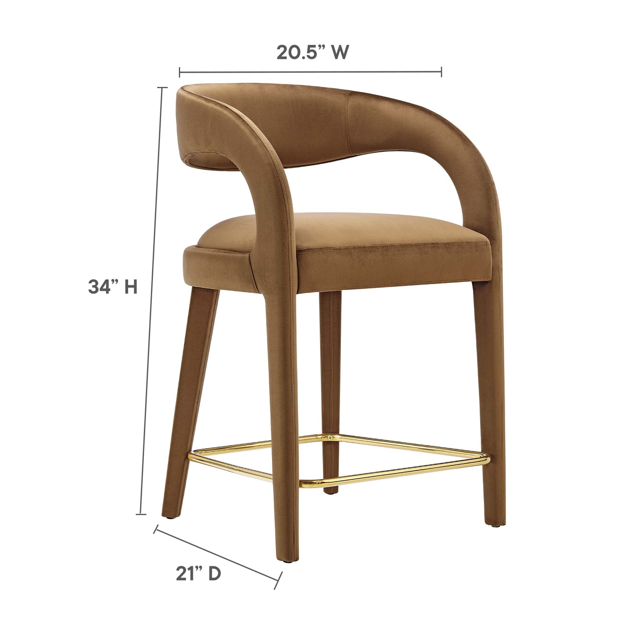 Pinnacle Performance Velvet Counter Stool Set of 2, Brown Gold