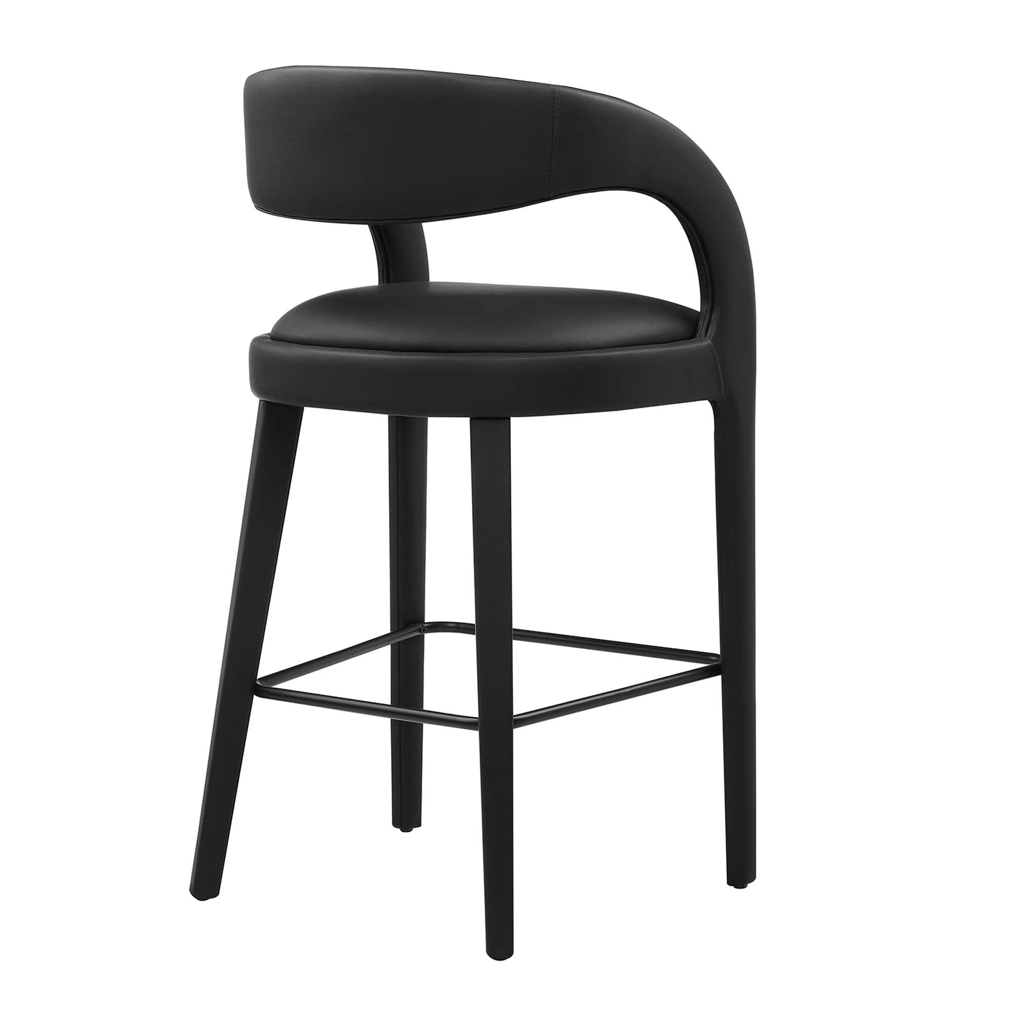 Pinnacle Vegan Leather Bar Stool Set of 2, Black Black