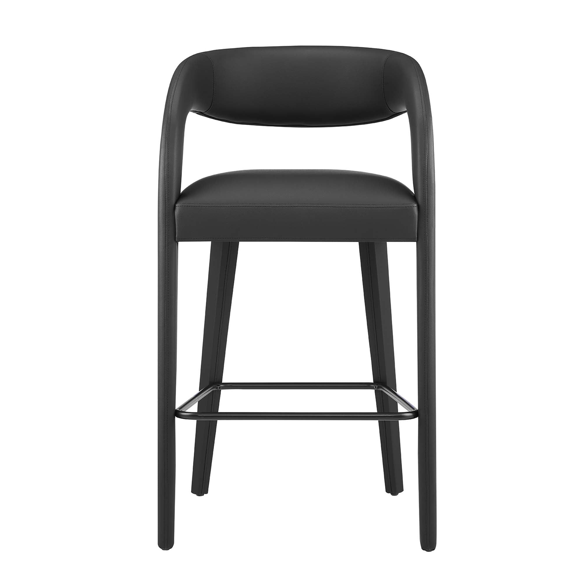 Pinnacle Vegan Leather Bar Stool Set of 2, Black Black