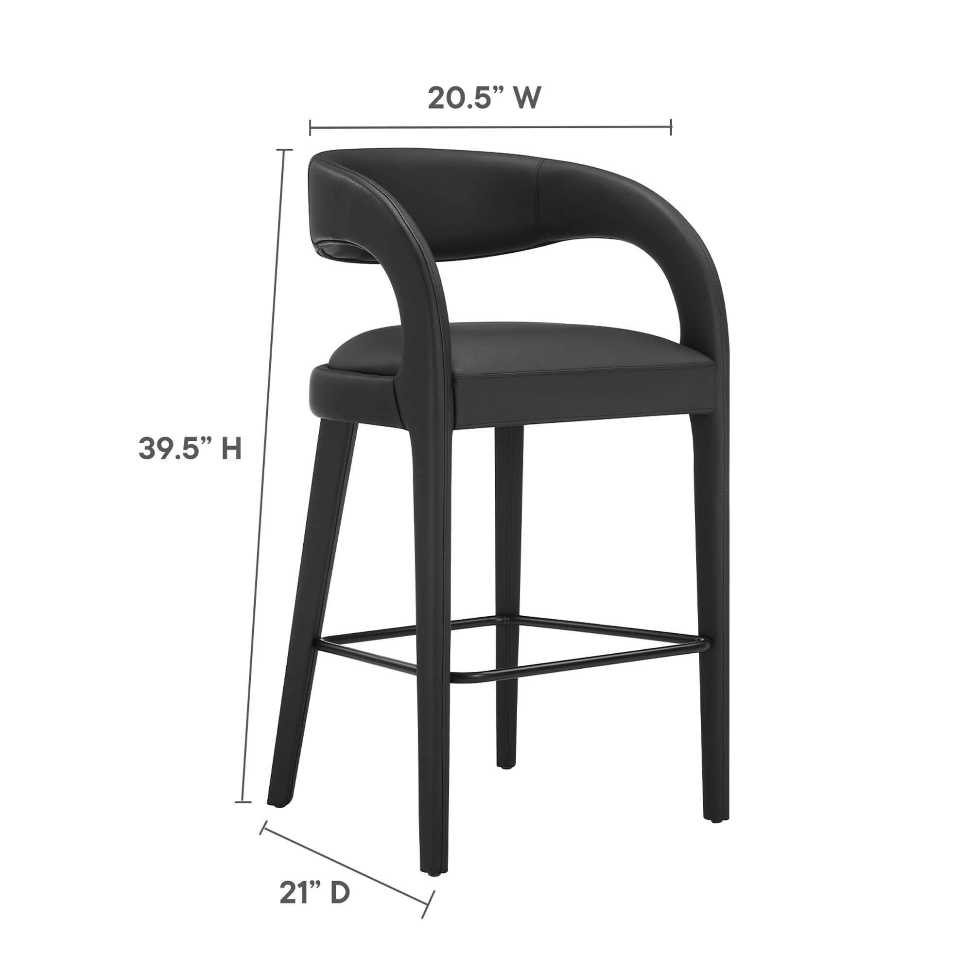 Pinnacle Vegan Leather Bar Stool Set of 2, Black Black