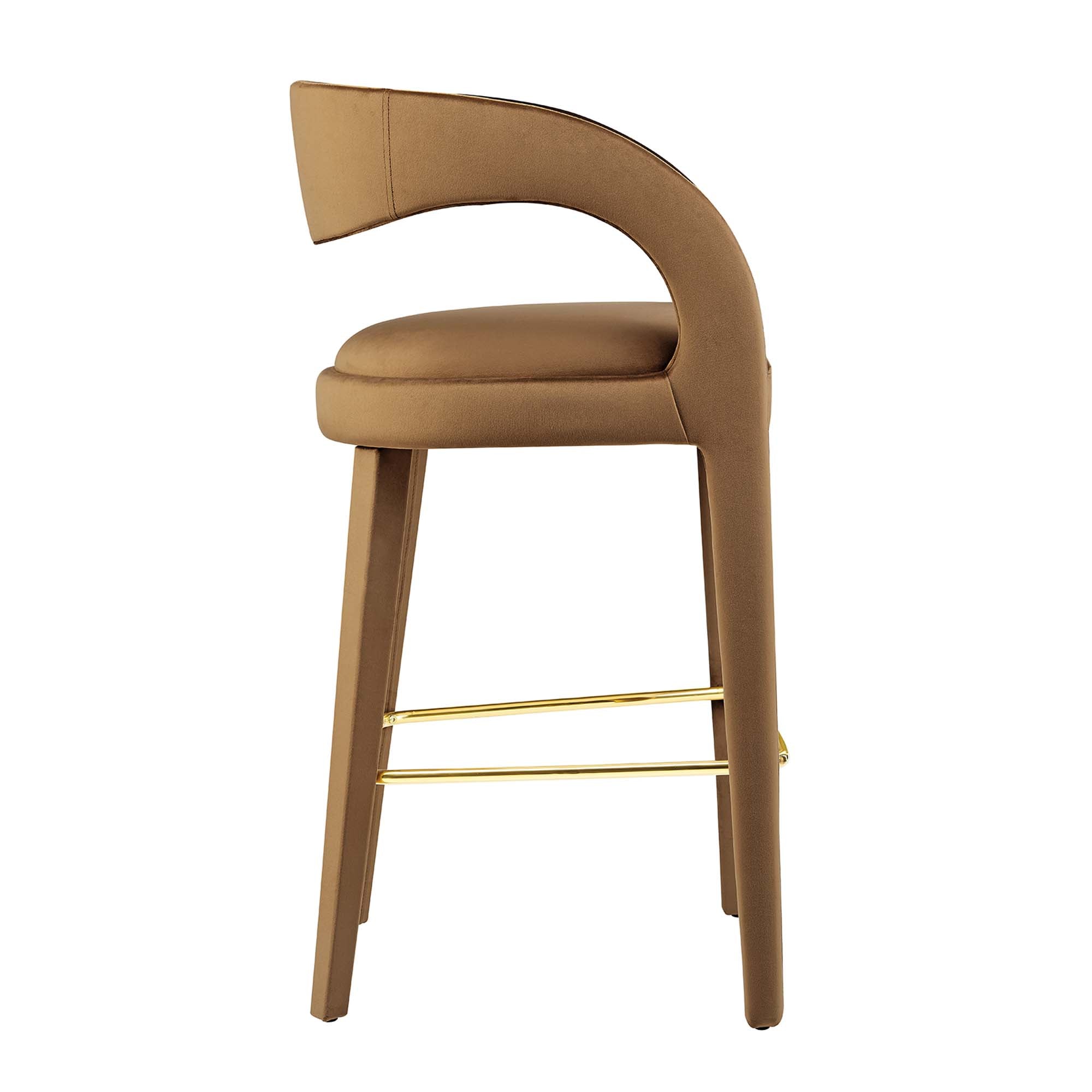 Pinnacle Performance Velvet Bar Stool Set of 2, Brown Gold
