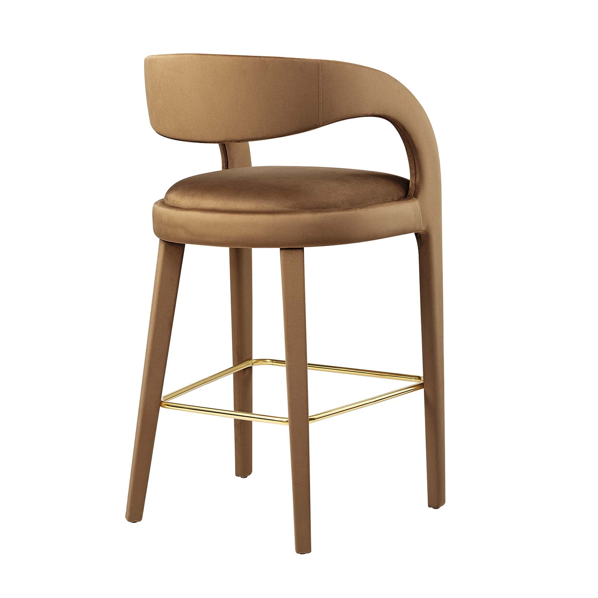 Pinnacle Performance Velvet Bar Stool Set of 2, Brown Gold