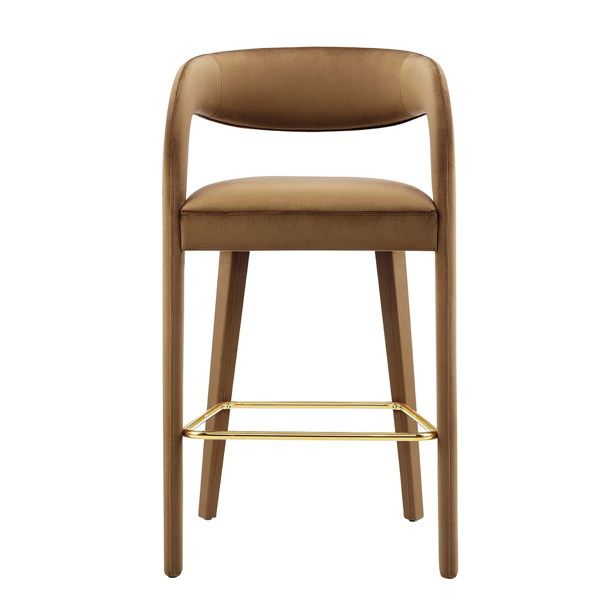 Pinnacle Performance Velvet Bar Stool Set of 2, Brown Gold