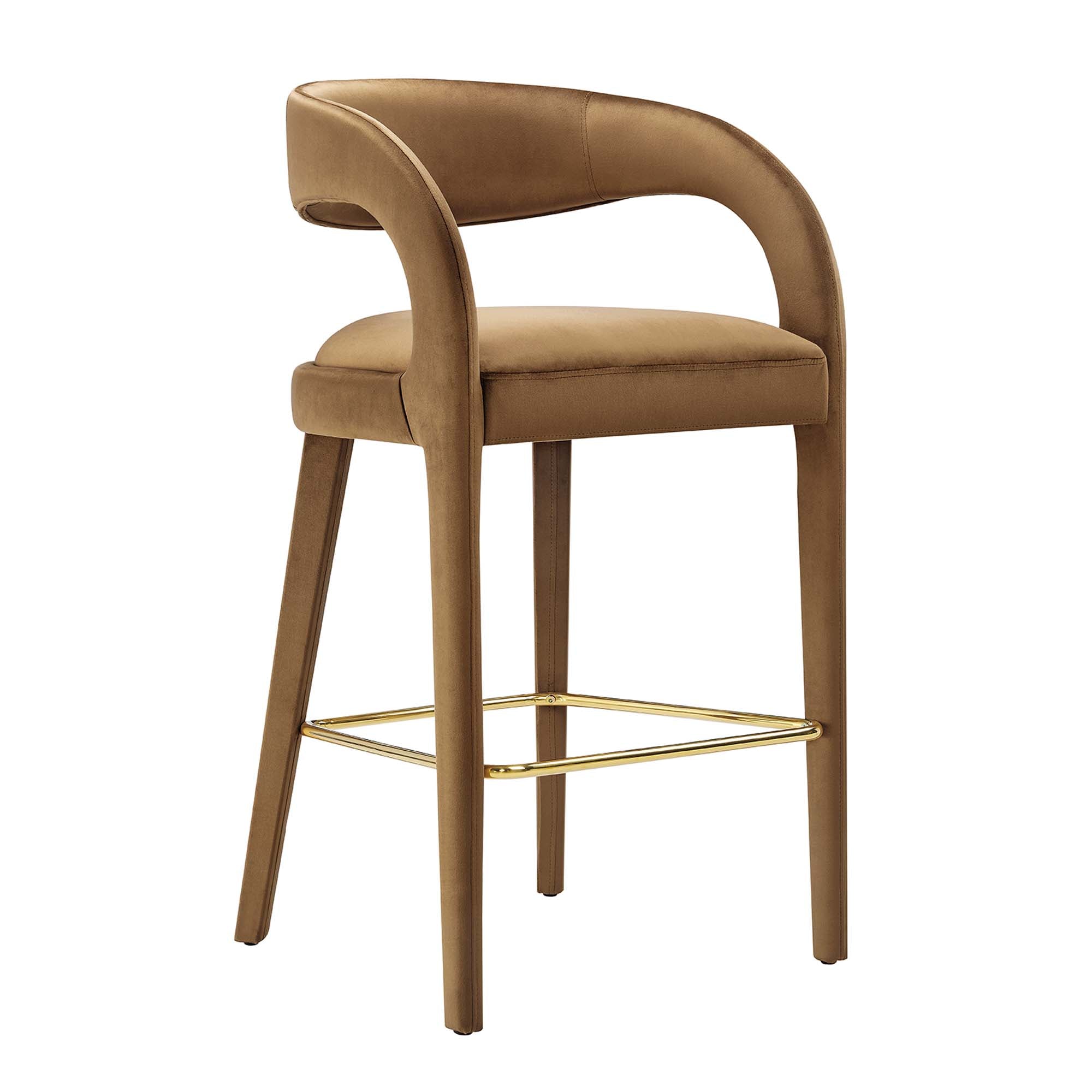 Pinnacle Performance Velvet Bar Stool Set of 2, Brown Gold
