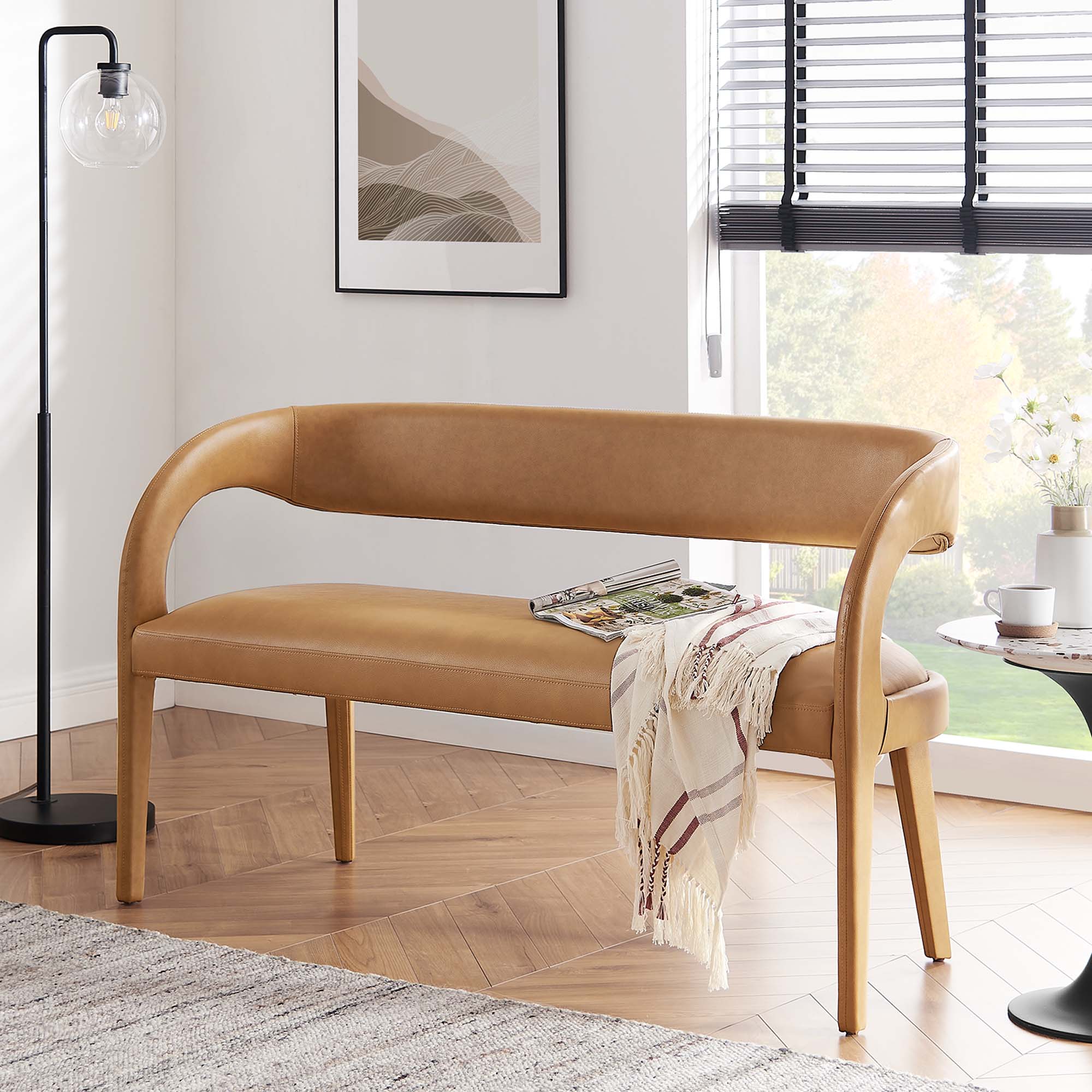 Pinnacle Vegan Leather Accent Bench, Tan