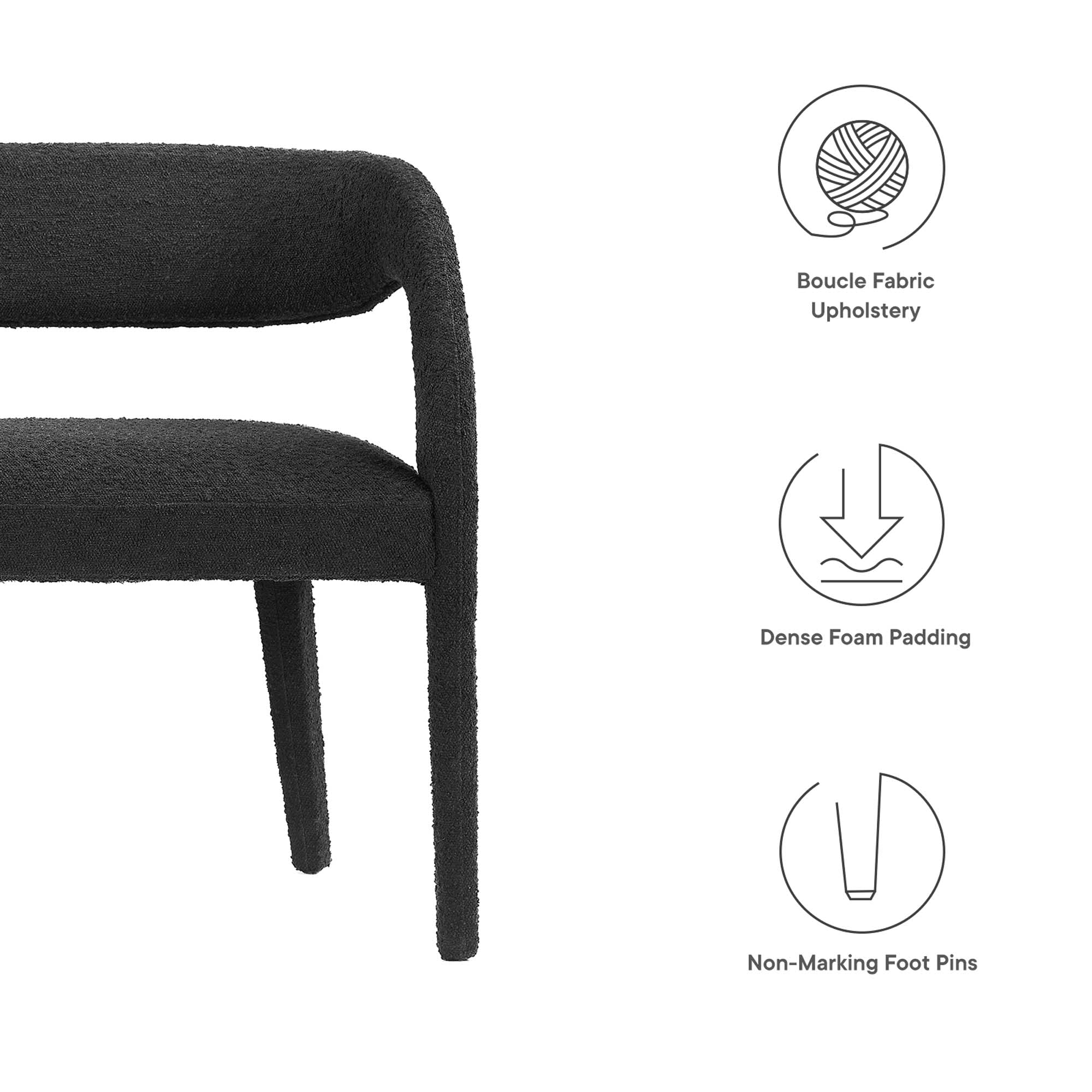 Pinnacle Boucle Fabric Accent Bench, Black