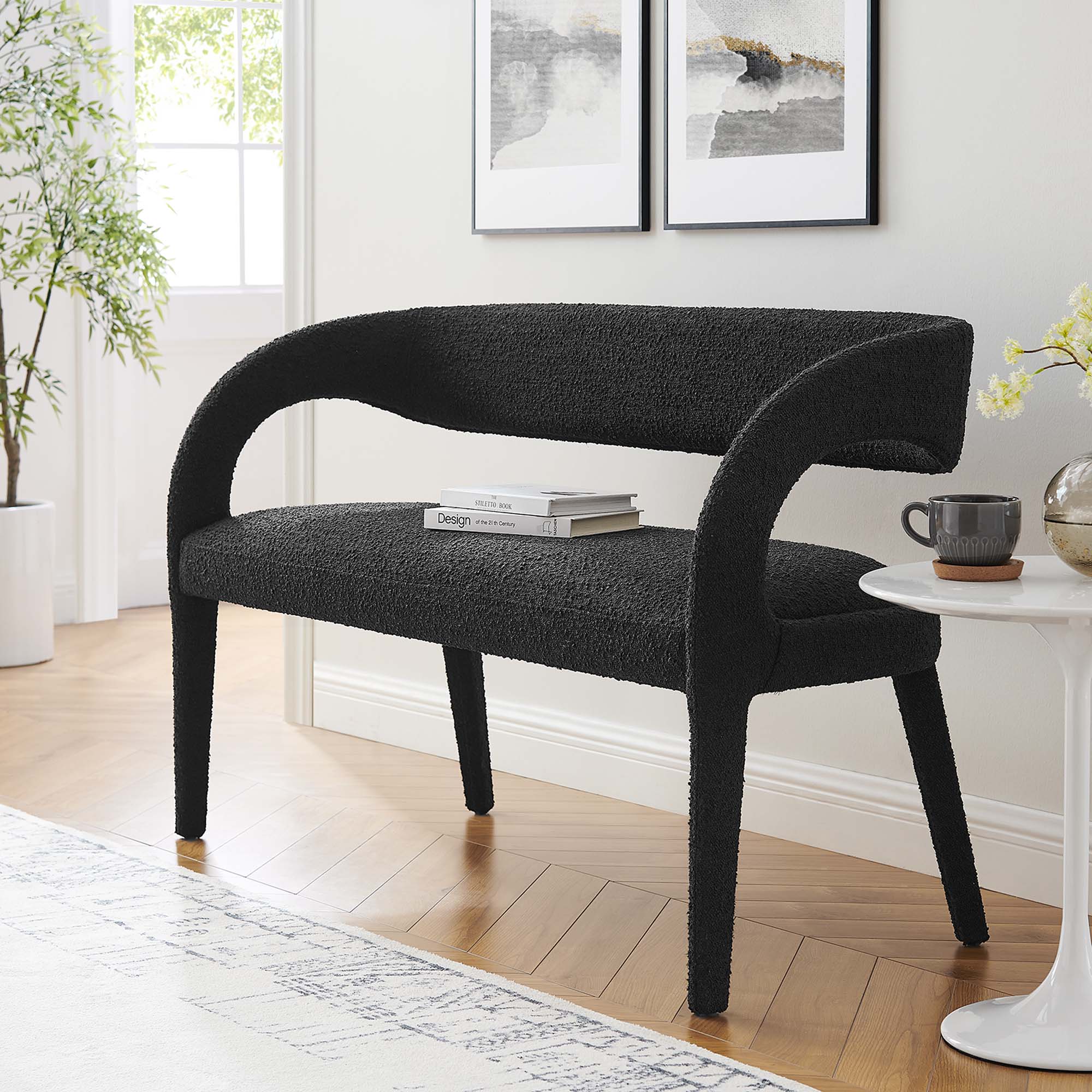 Pinnacle Boucle Fabric Accent Bench, Black