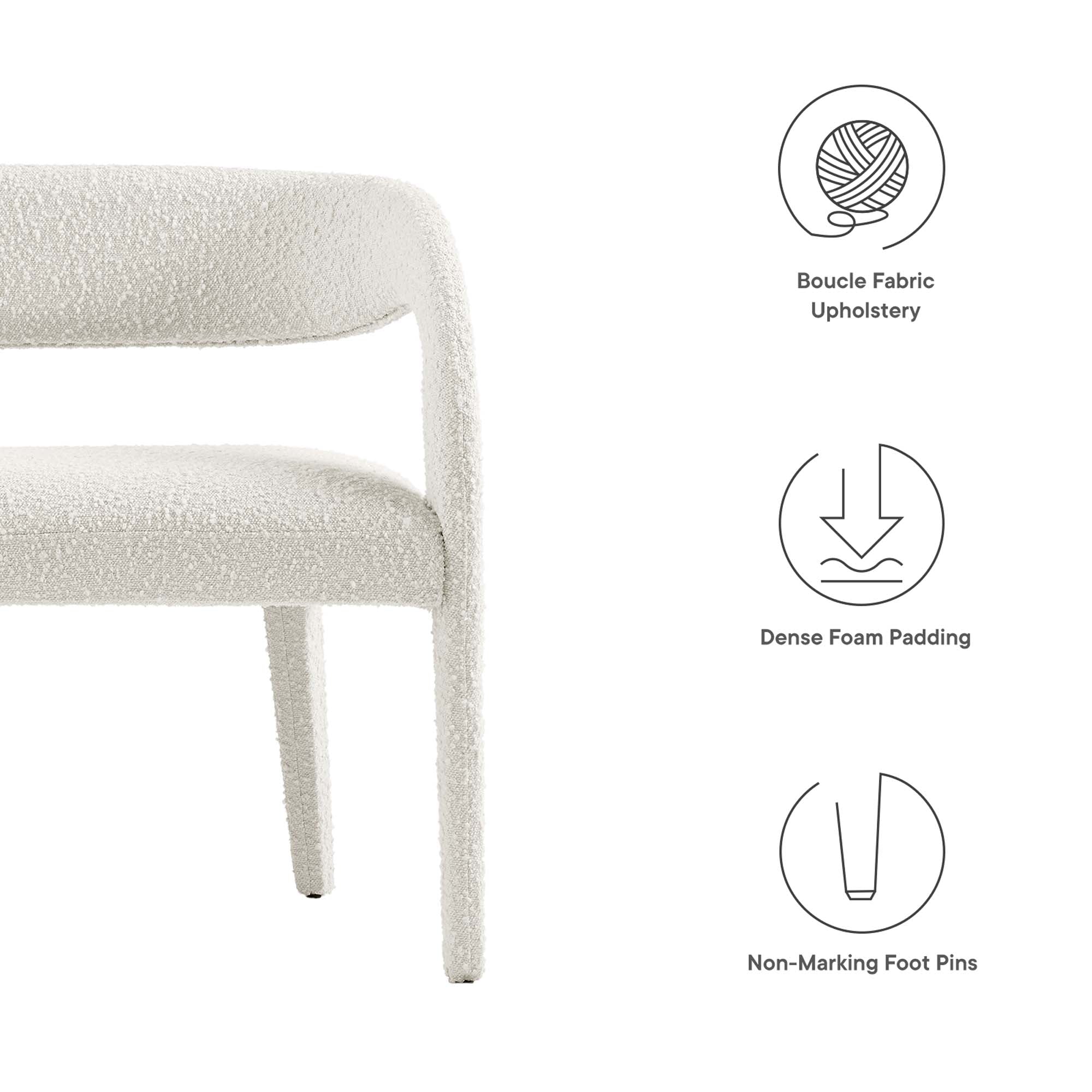 Pinnacle Boucle Fabric Accent Bench, Ivory