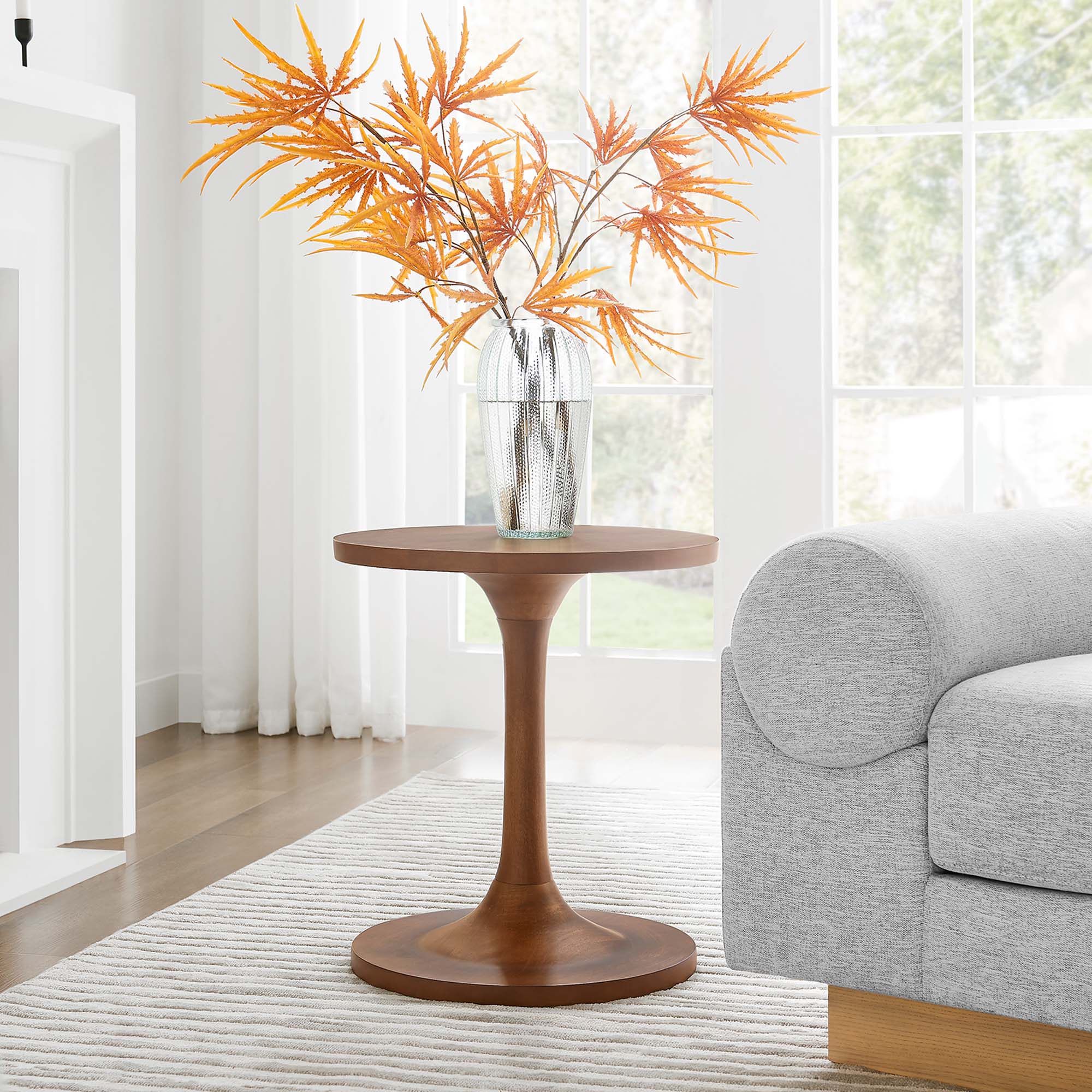 Lina Round Wood Side Table, Walnut