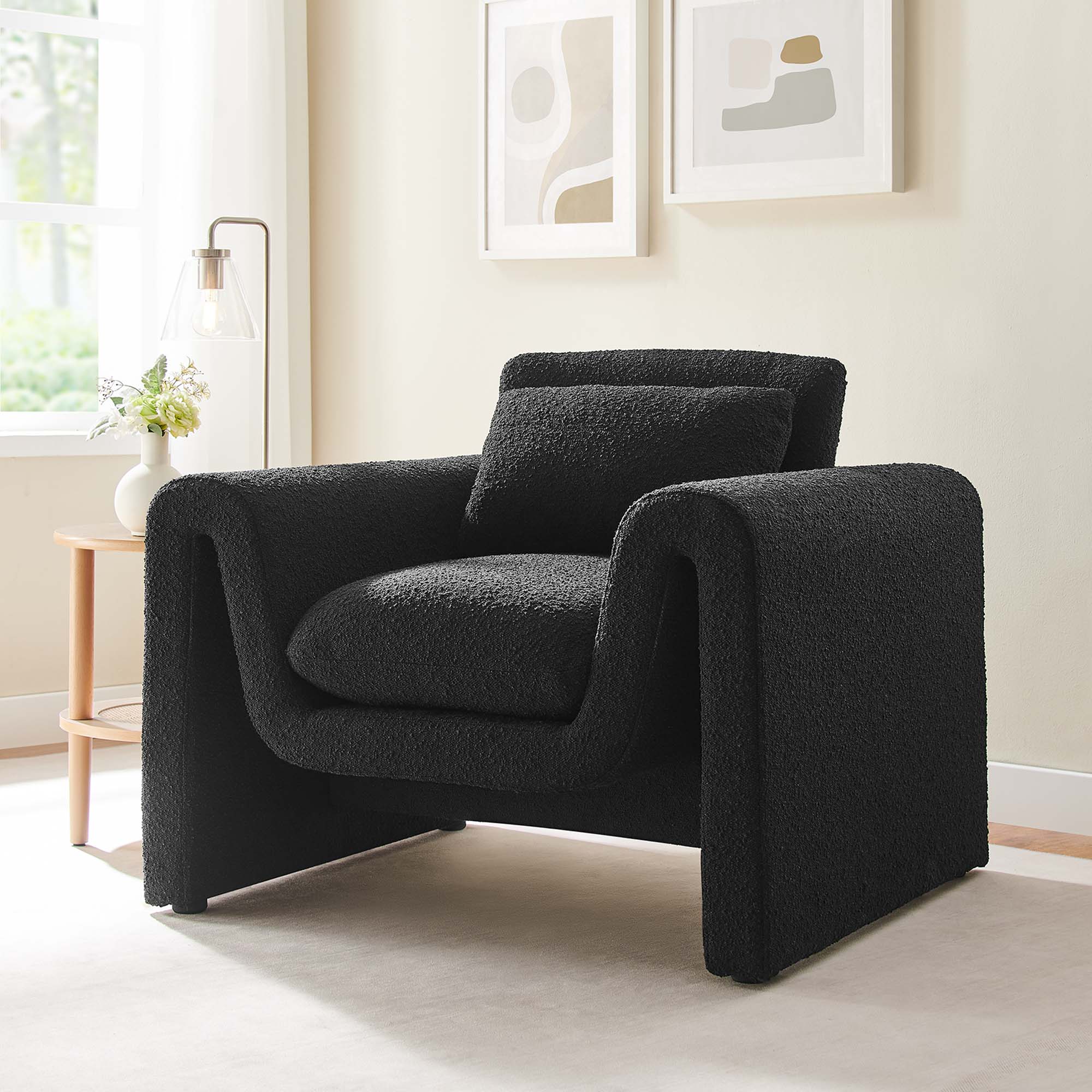 Waverly Boucle Upholstered Armchair, Black