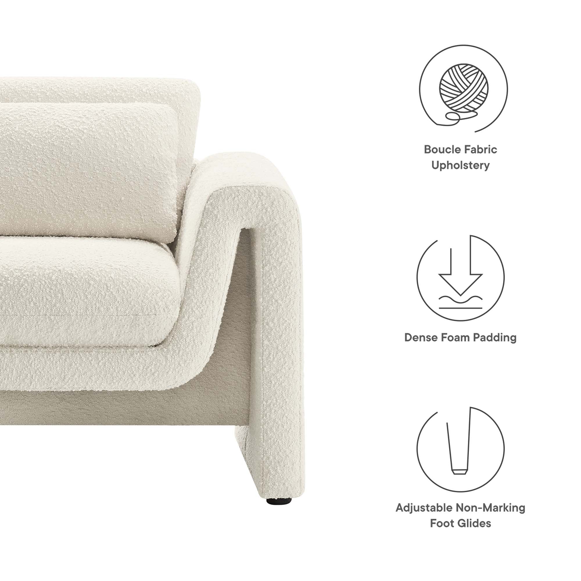Waverly Boucle Upholstered Armchair, Ivory