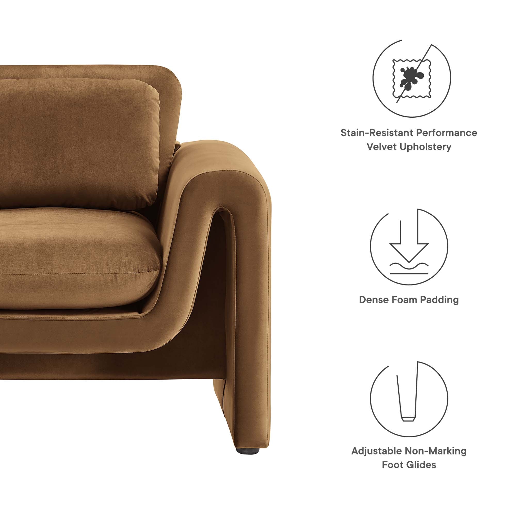 Waverly Performance Velvet Armchair, Brown