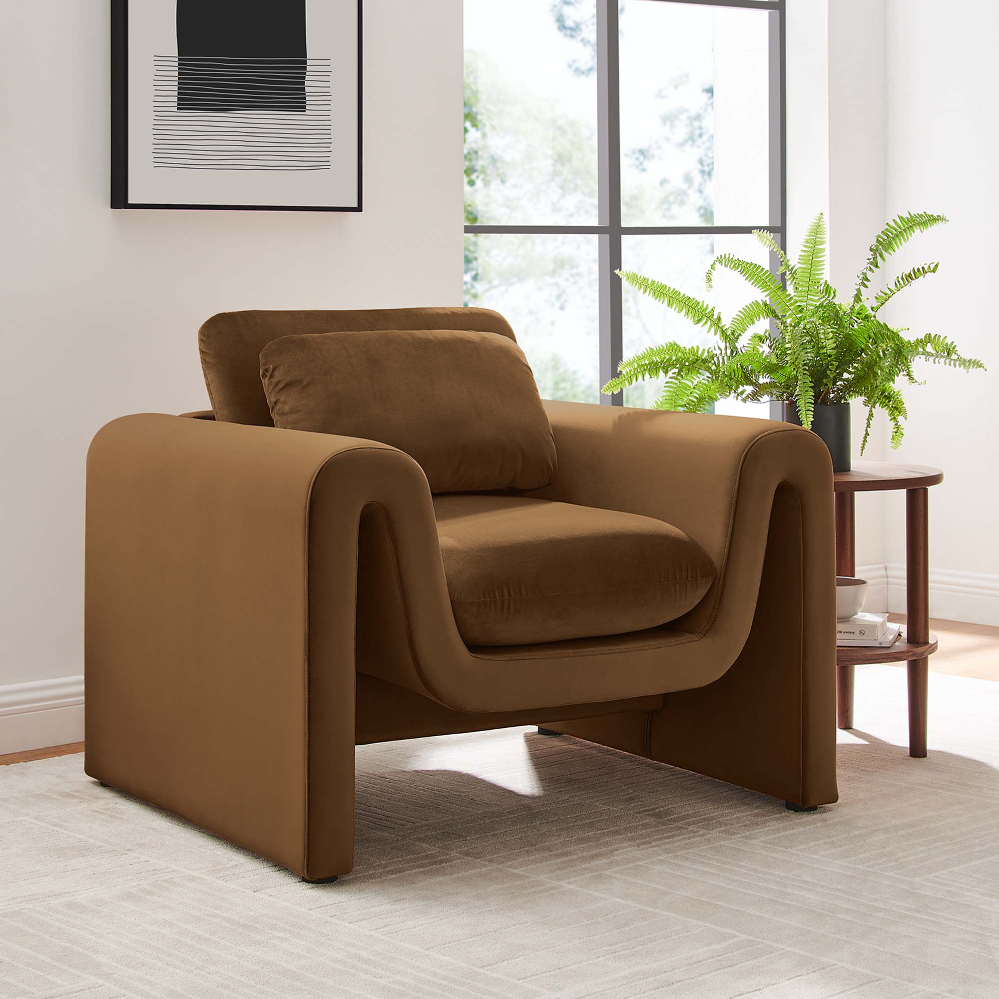 Waverly Performance Velvet Armchair, Brown