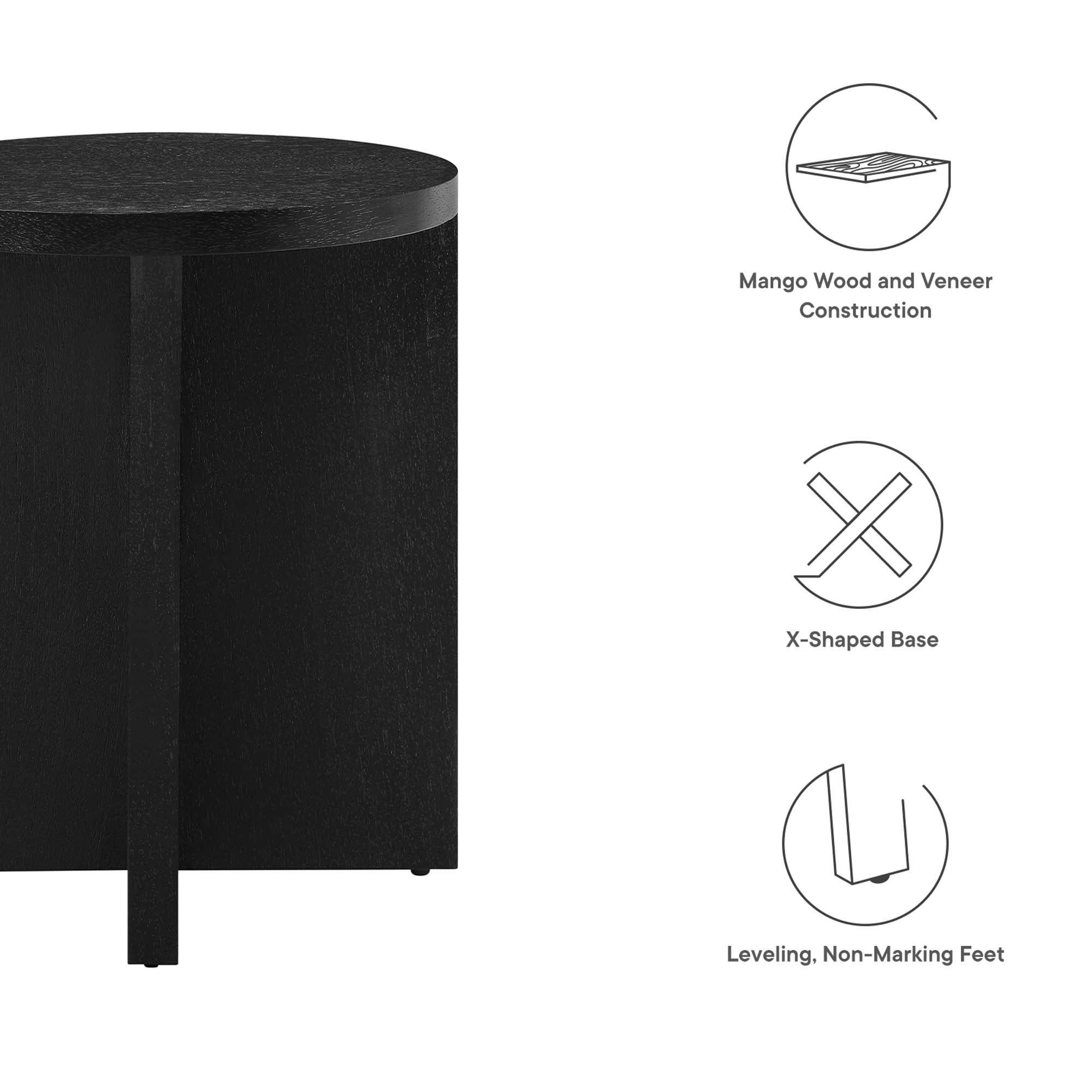 Silas Round Wood Side Table, Black