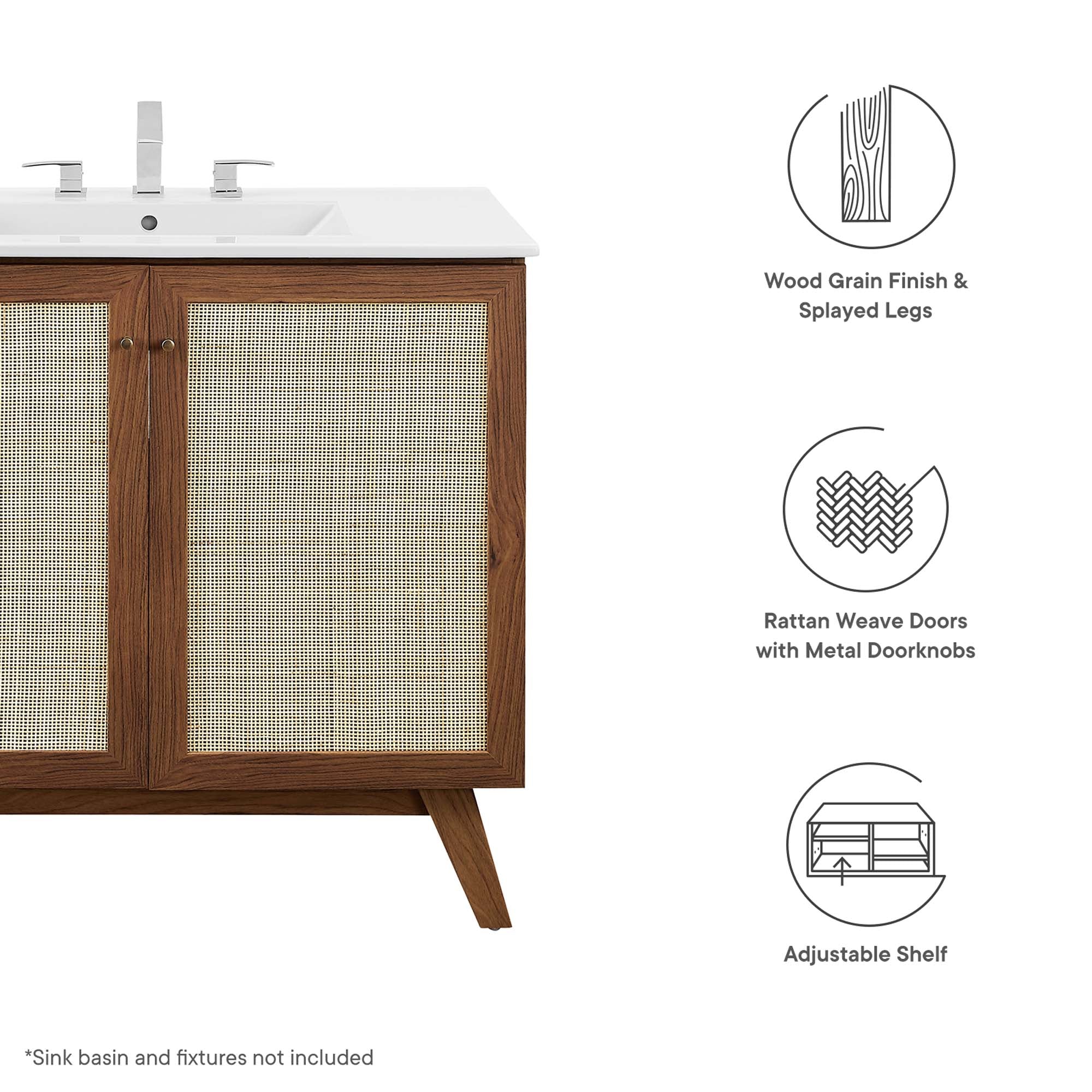 Soma 36" Bathroom Vanity Cabinet (Sink Basin Not Included), Walnut
