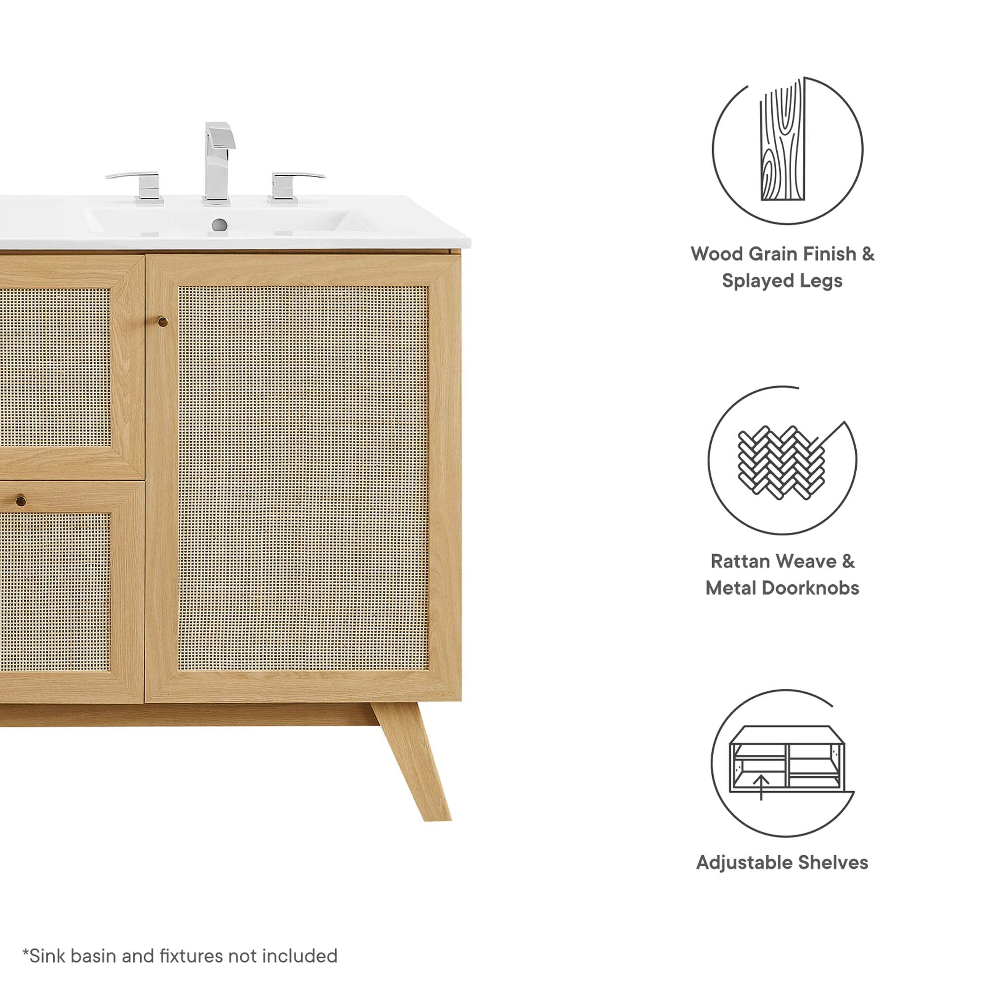 Soma 48" Single or Double Sink Compatible Bathroom Vanity Cabinet (Sink Basin Not Included), Oak