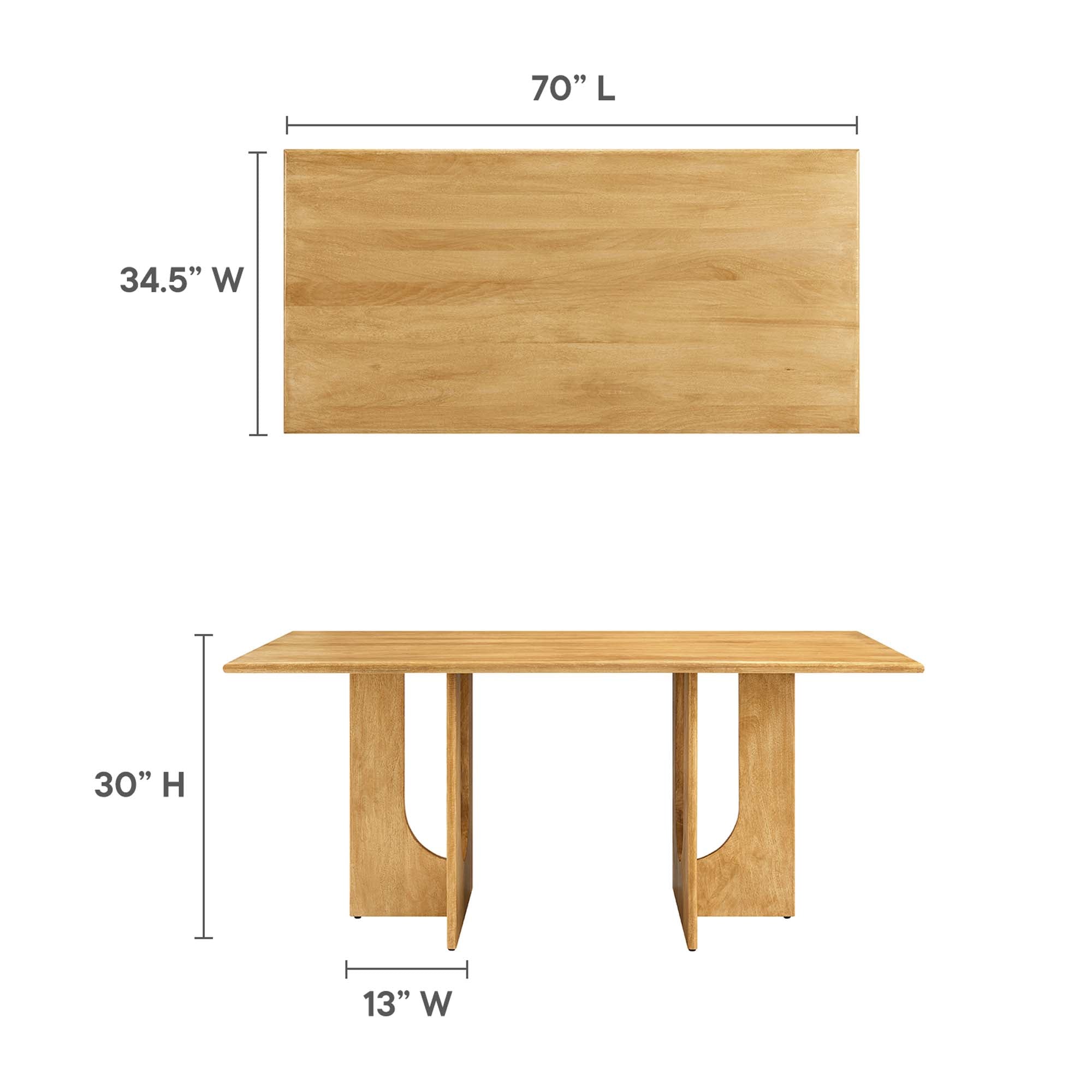 Rivian Rectangular 70" Wood Dining Table, Oak