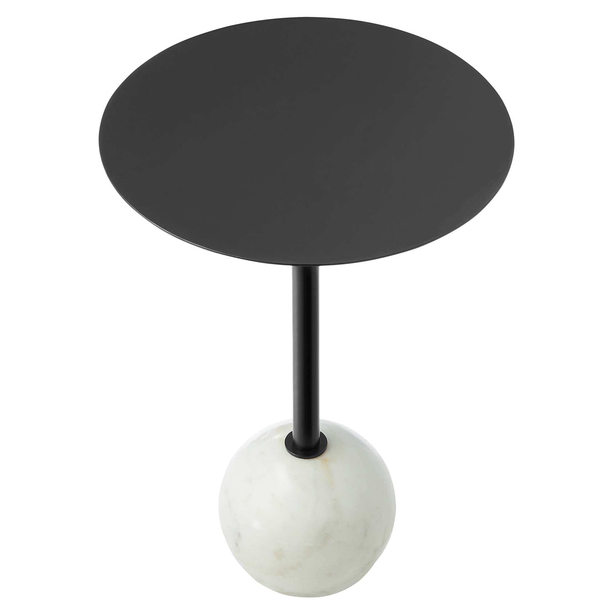 Aliza Round White Marble Side Table, White Black