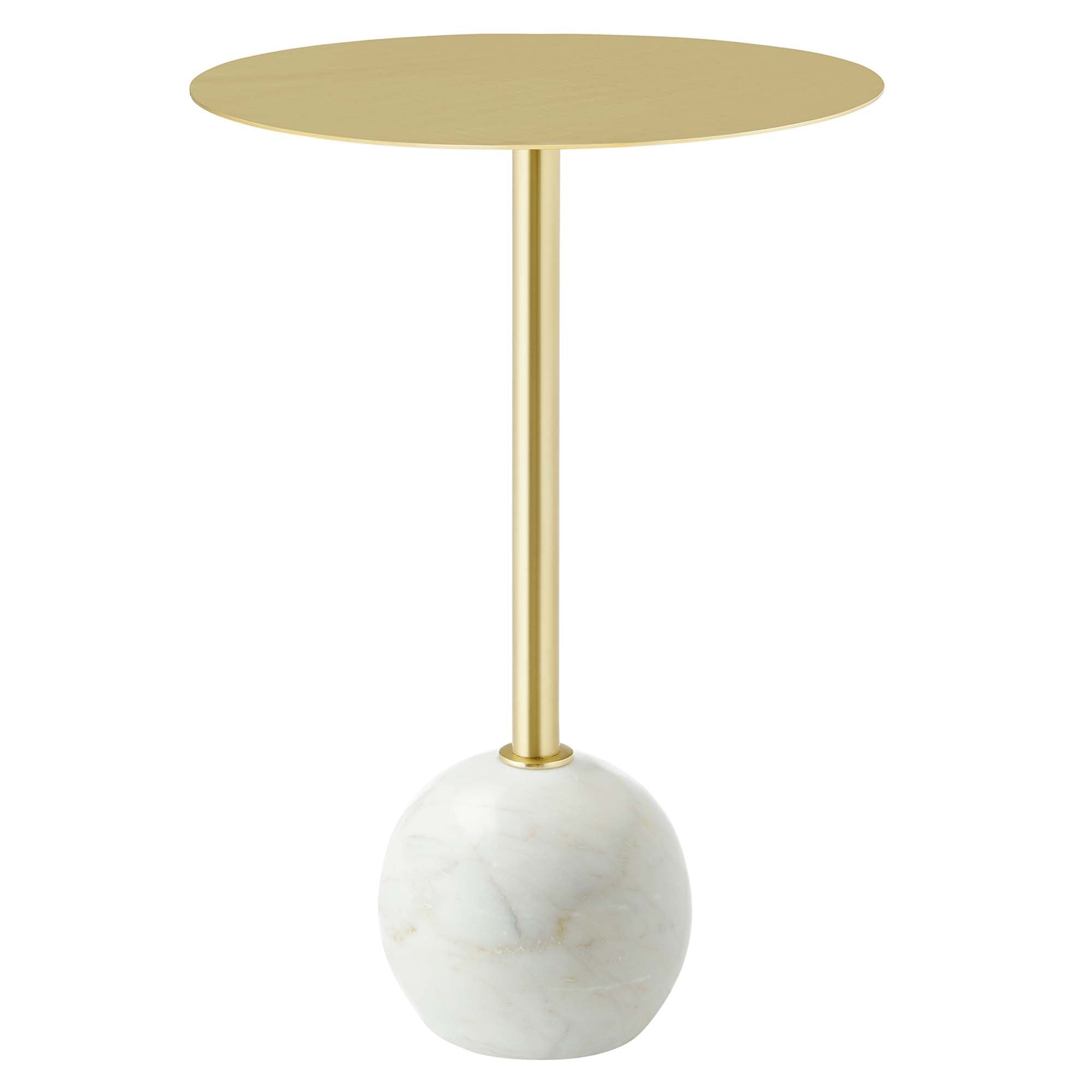 Aliza Round White Marble Side Table, White Brass