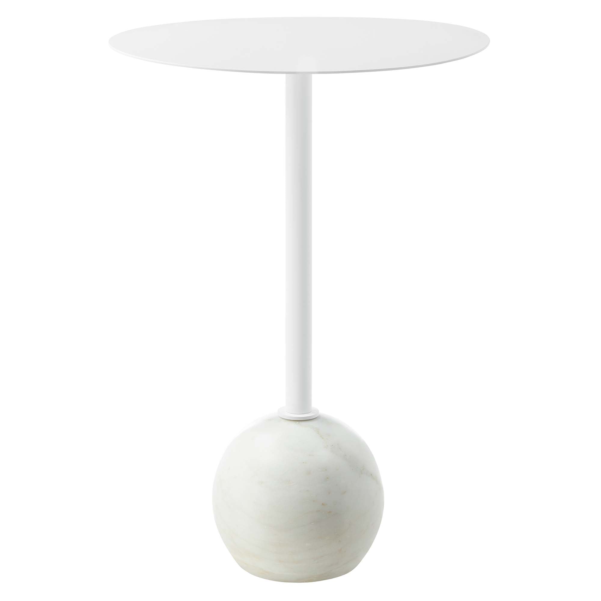 Aliza Round White Marble Side Table, White White