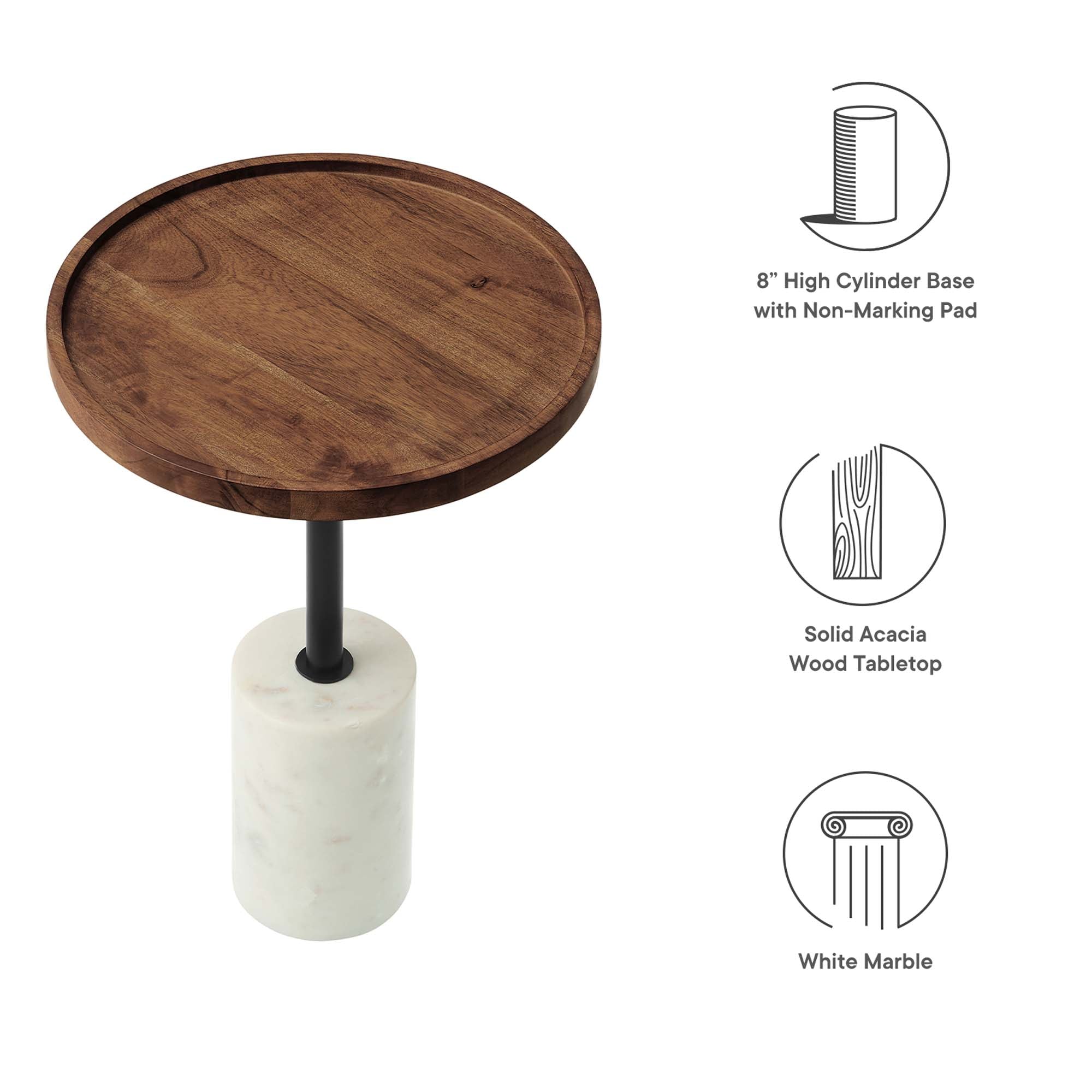 Amina Round Acacia Wood Side Table, White Light Oak