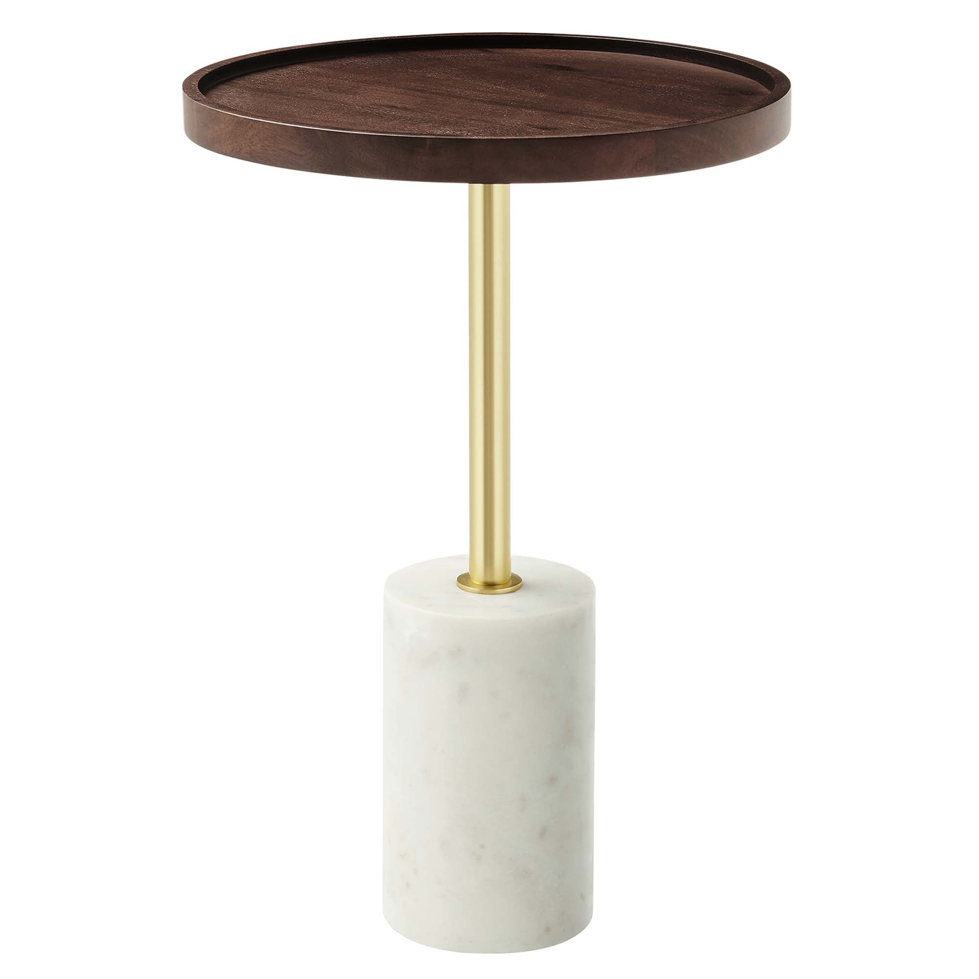 Amina Round Acacia Wood Side Table, White Walnut