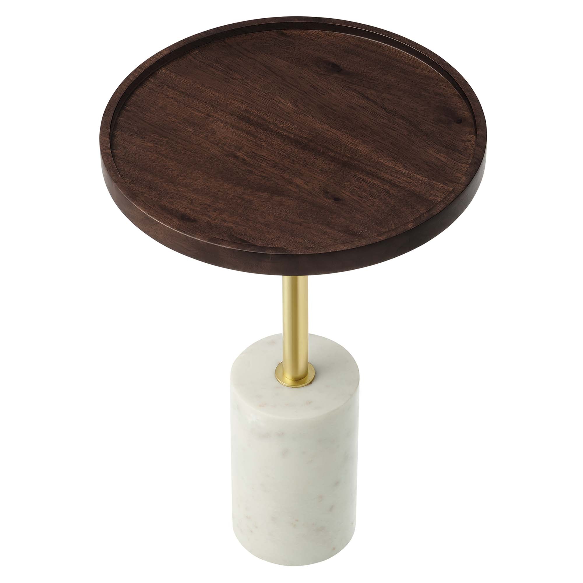 Amina Round Acacia Wood Side Table, White Walnut