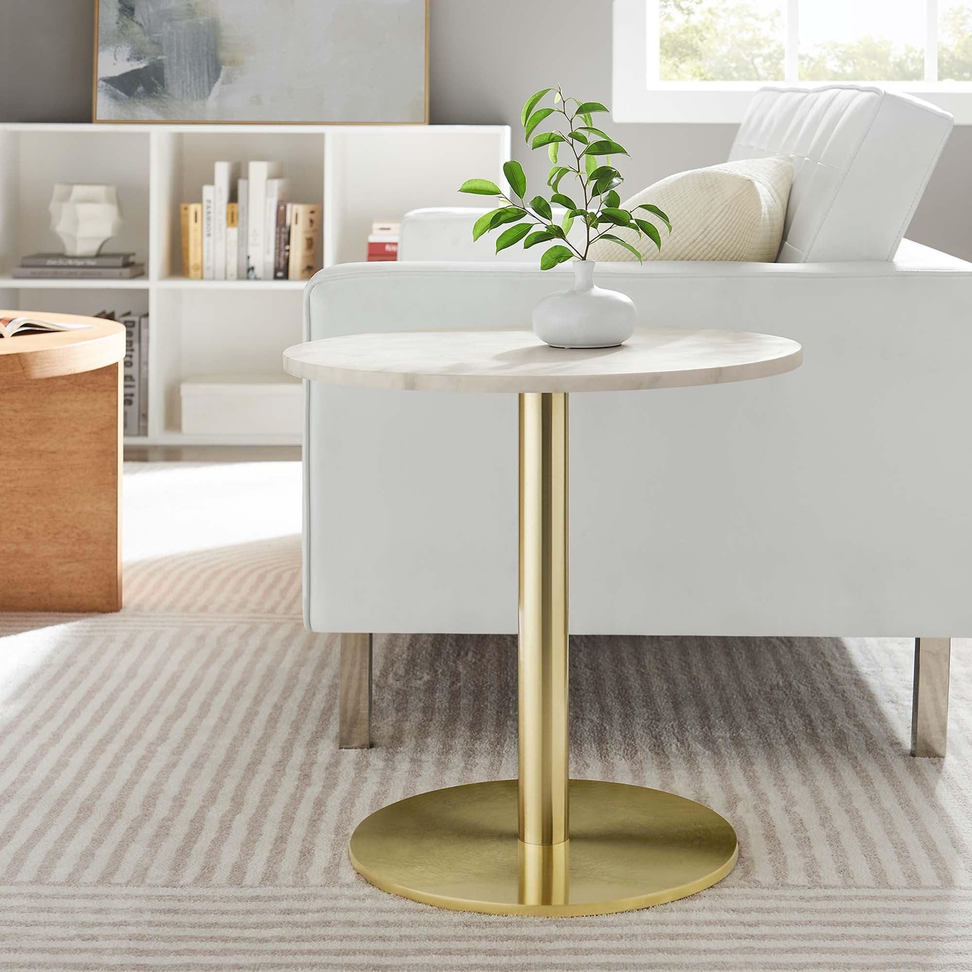 Viva Round White Marble Side Table, Brass White