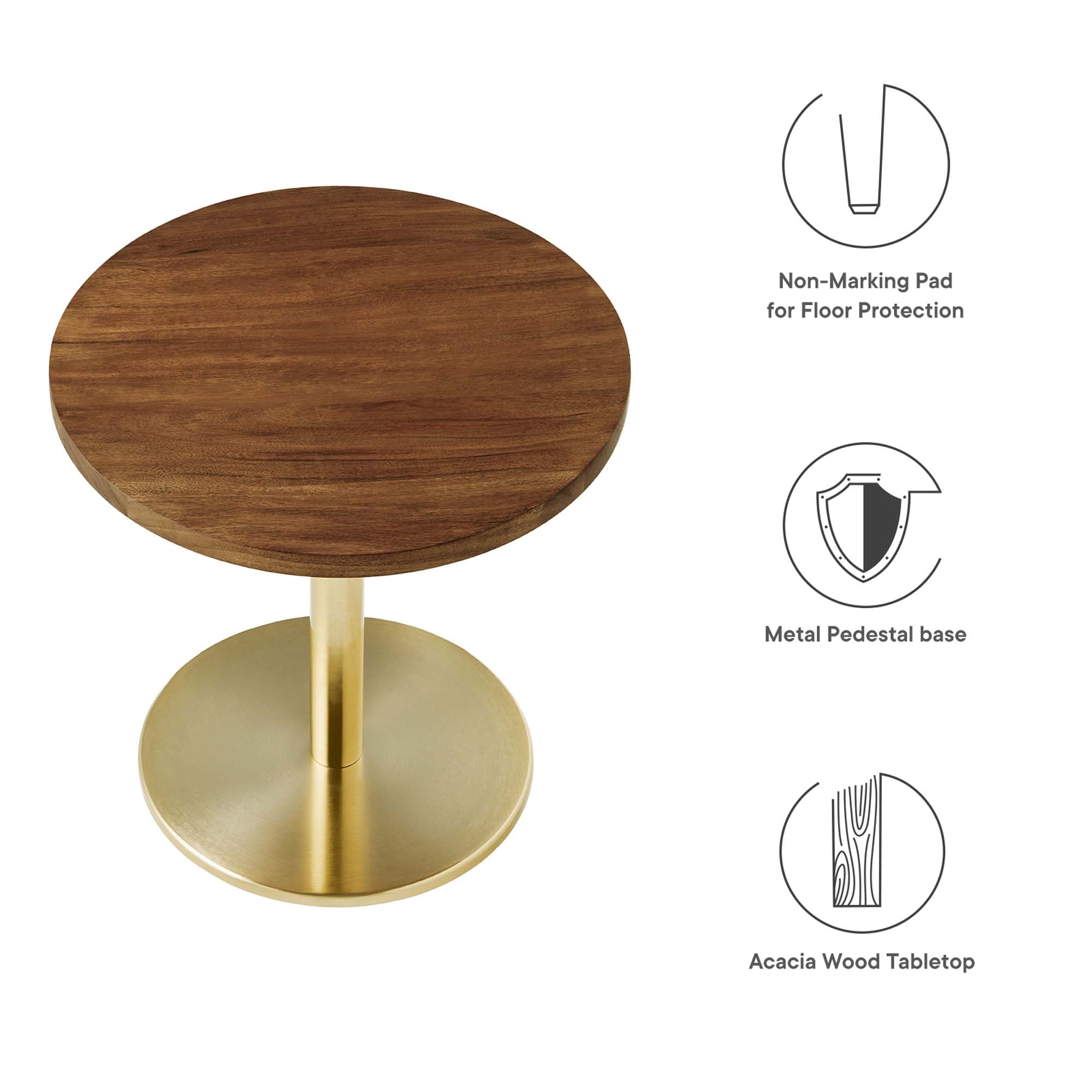 Viva Round Acacia Wood Side Table, Brass Light Oak