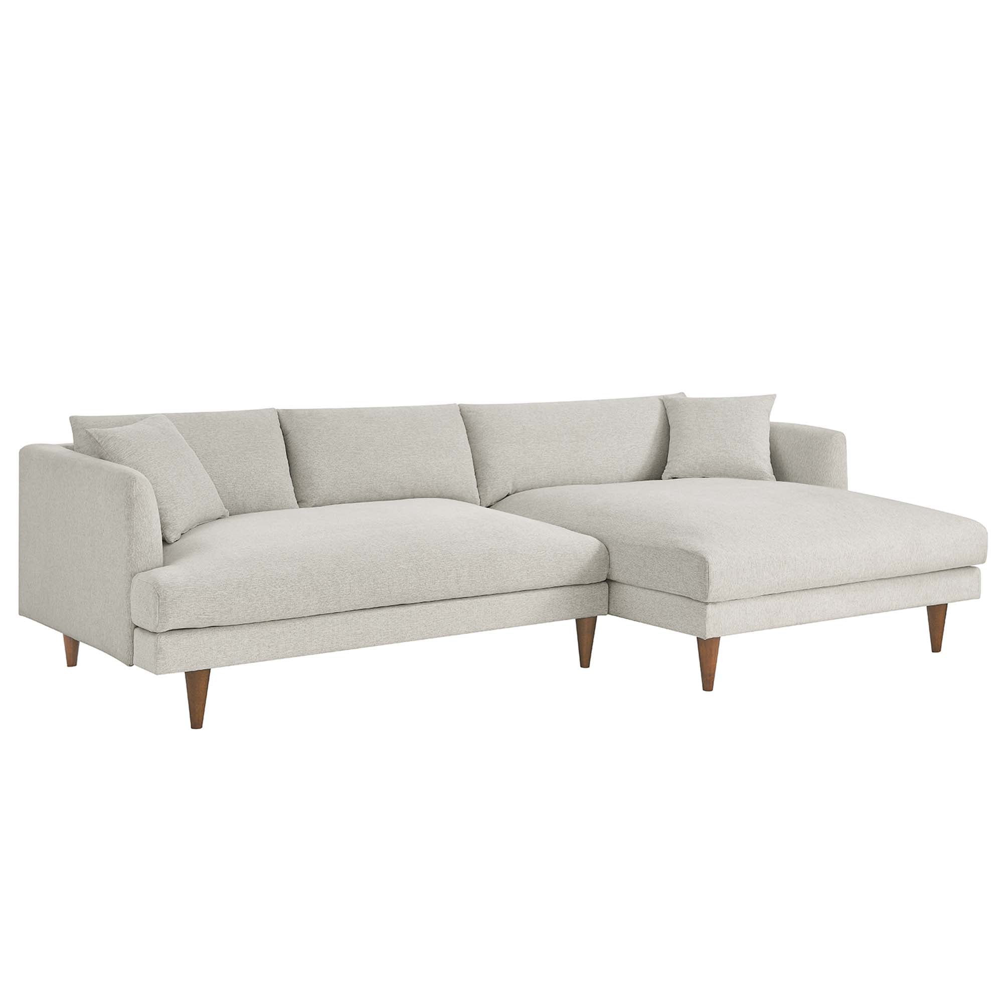 Zoya Right-Facing Down Filled Overstuffed Sectional Sofa, Heathered Weave Ivory