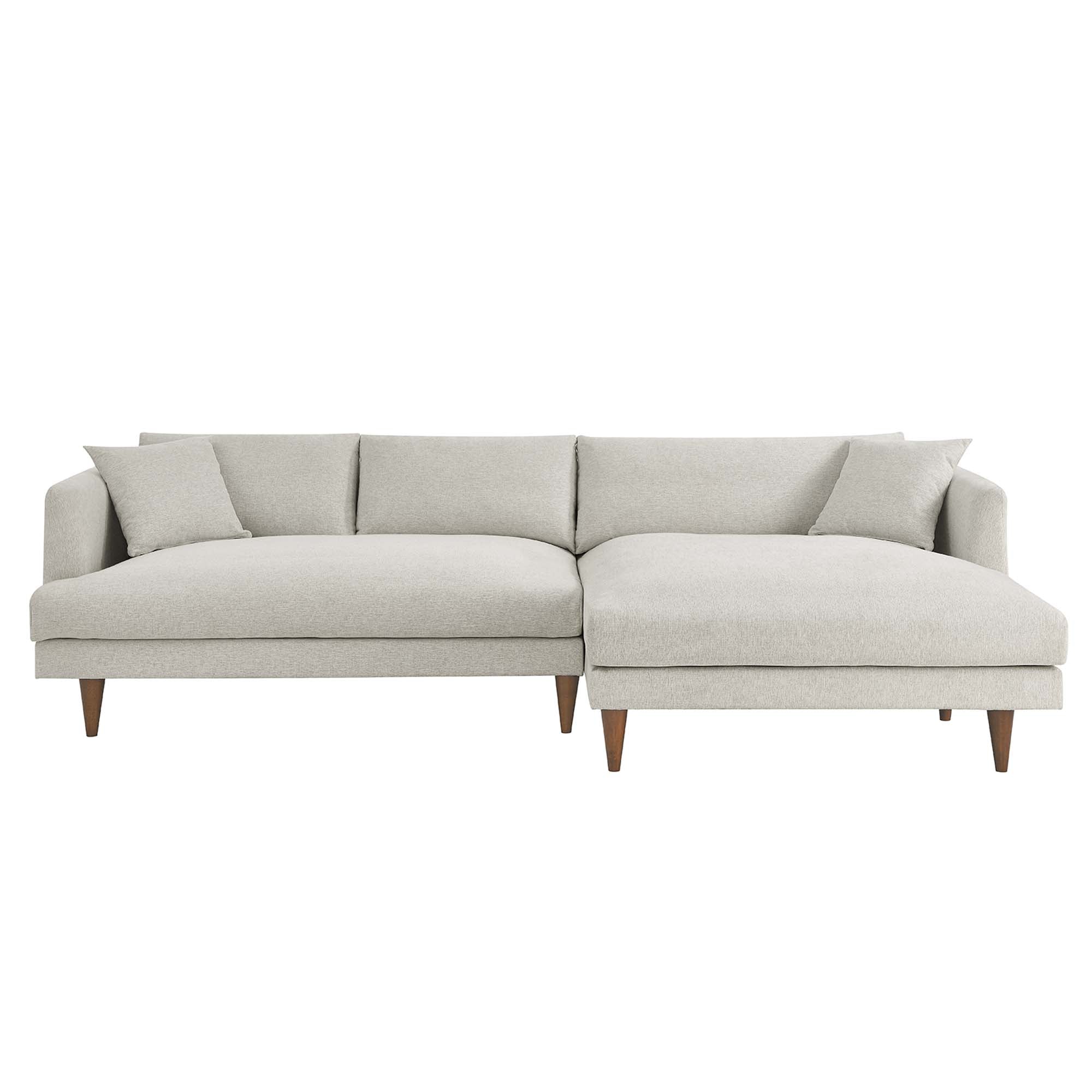 Zoya Right-Facing Down Filled Overstuffed Sectional Sofa, Heathered Weave Ivory