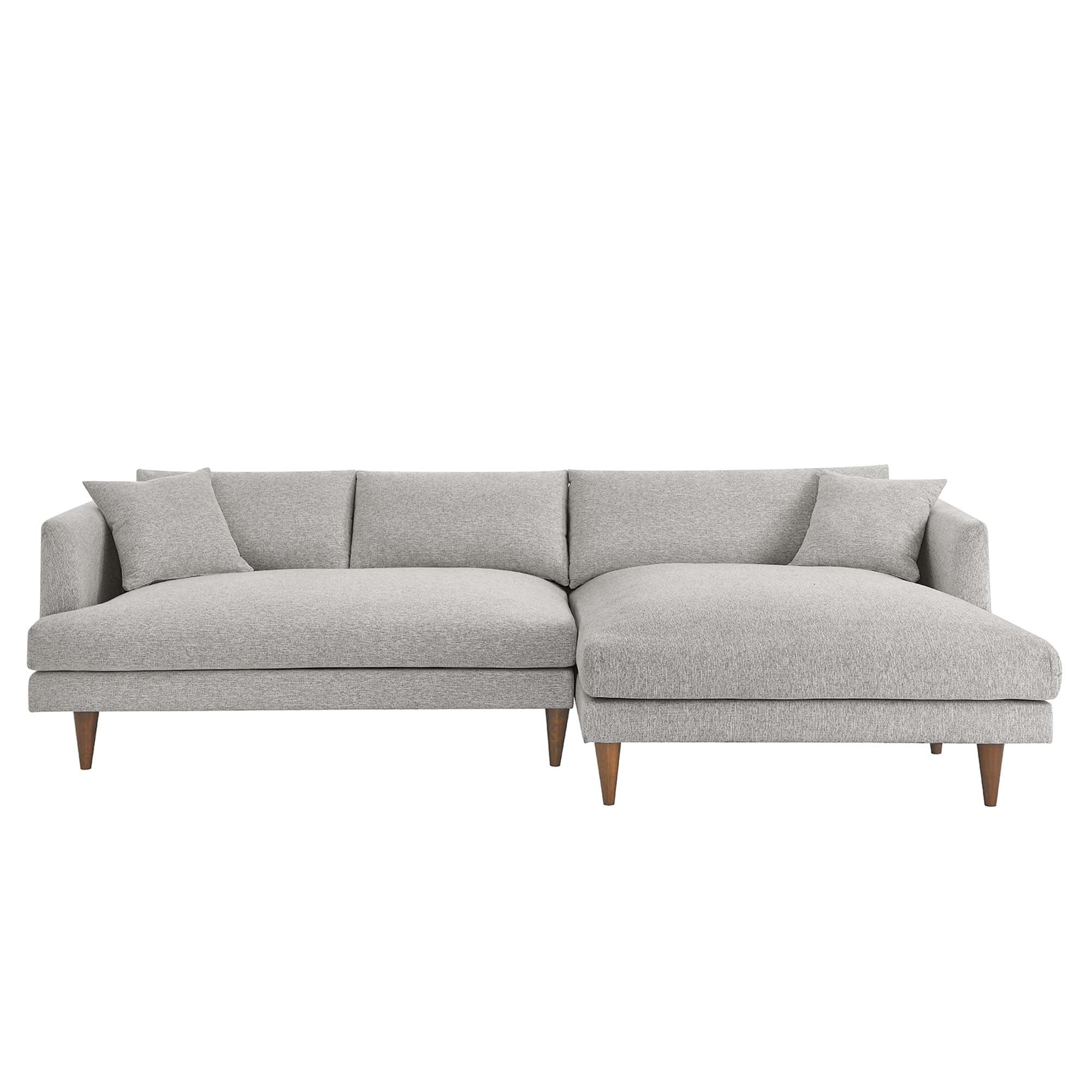 Zoya Right-Facing Down Filled Overstuffed Sectional Sofa, Heathered Weave Light Gray