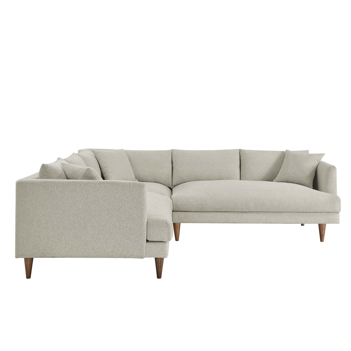 Zoya 3 Piece Down Filled Overstuffed Sectional Sofa, Heathered Weave Ivory