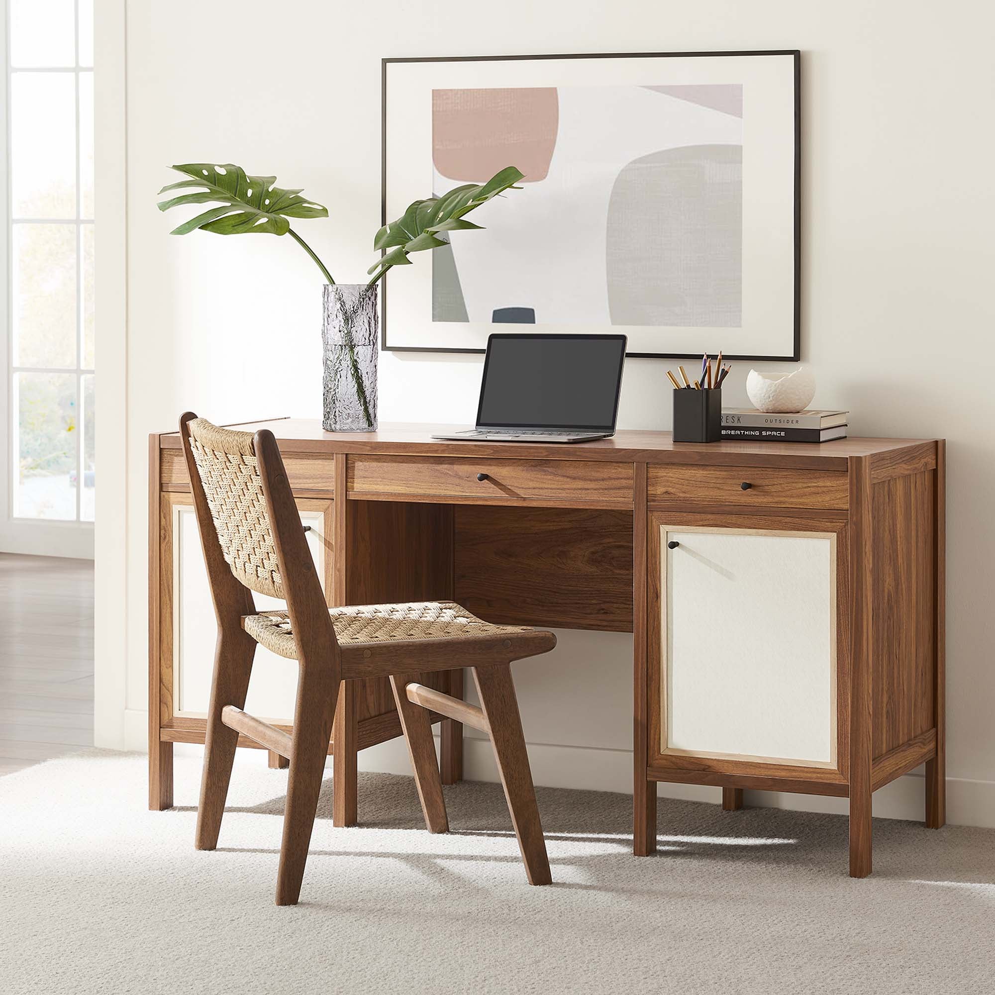 Capri 58" Wood Grain Office Desk, Walnut