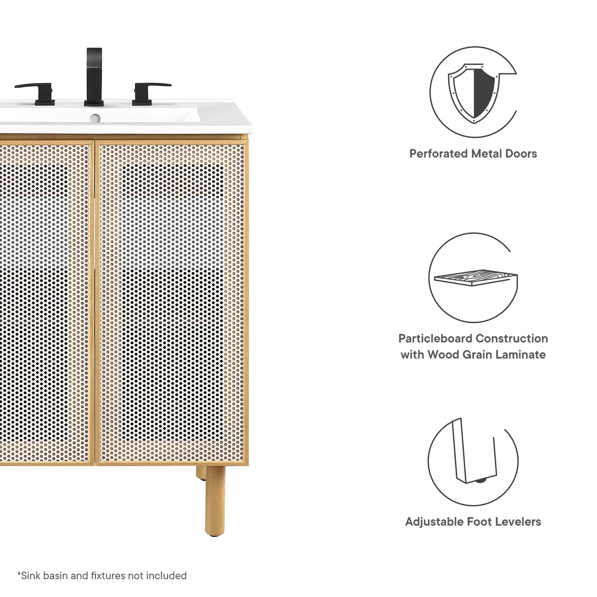 Calla 24" Perforated Metal Bathroom Vanity Cabinet (Sink Basin Not Included), Oak